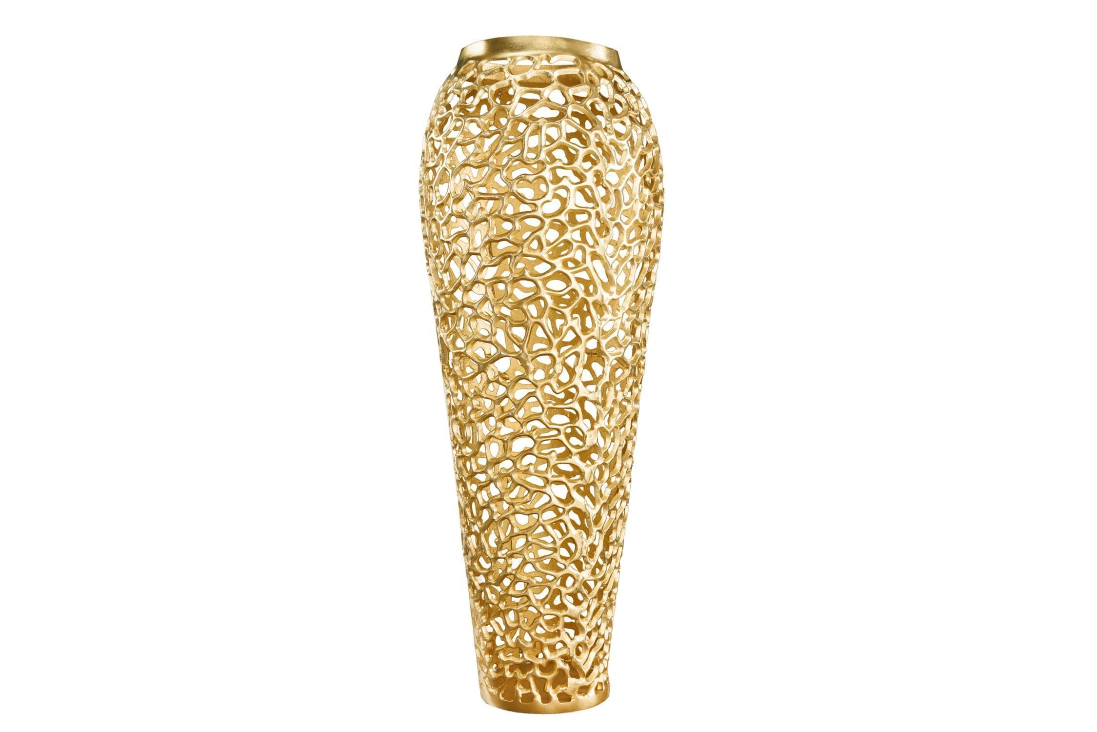Dekovase groß 92 cm hoch Metall in Gold Handarbeit