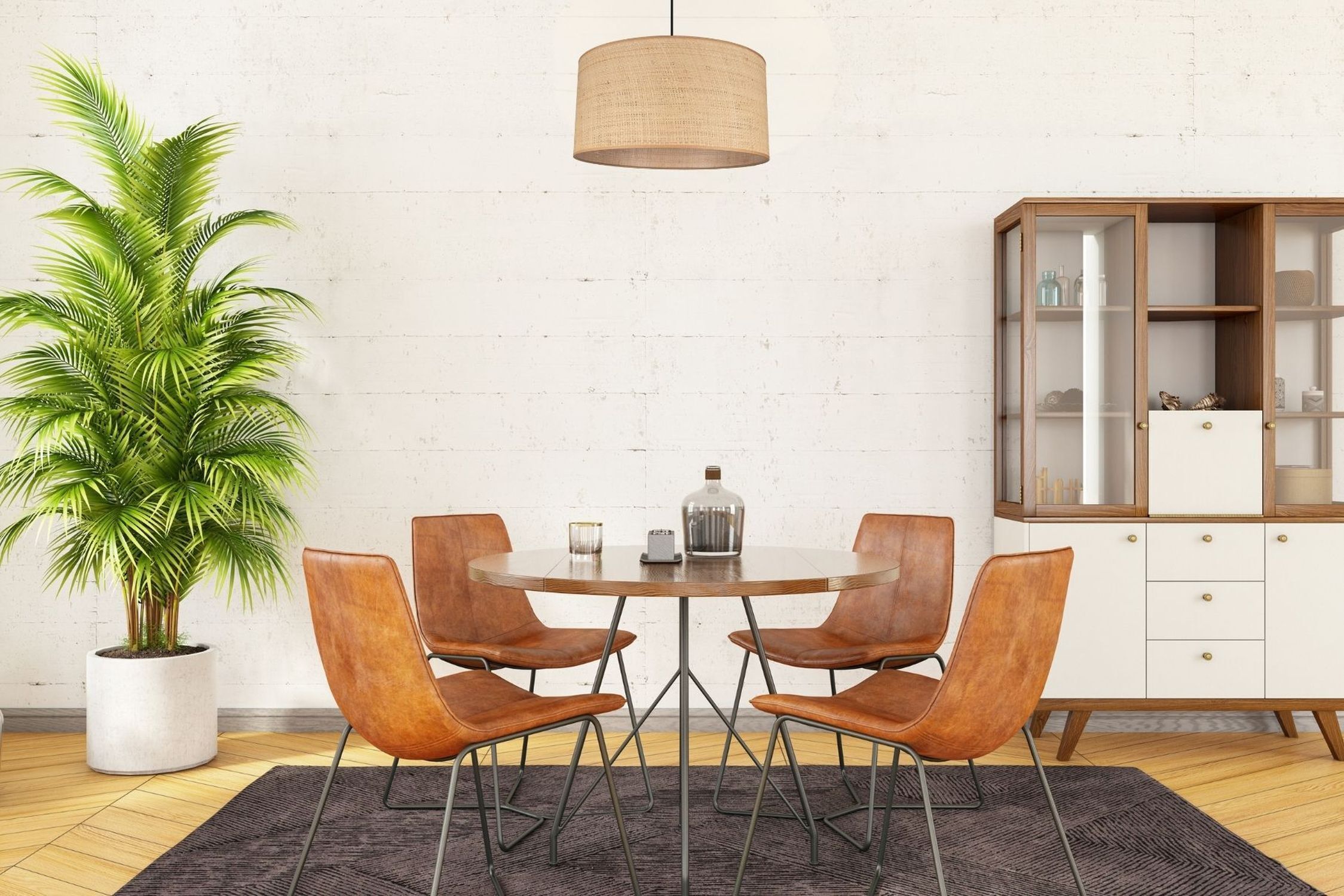 Blendarme Pendelleuchte Rattan Braun E27 Ø40 cm Modern Speisesaal, Esstisch, Tisch, Pflanze, Innenarchitektur