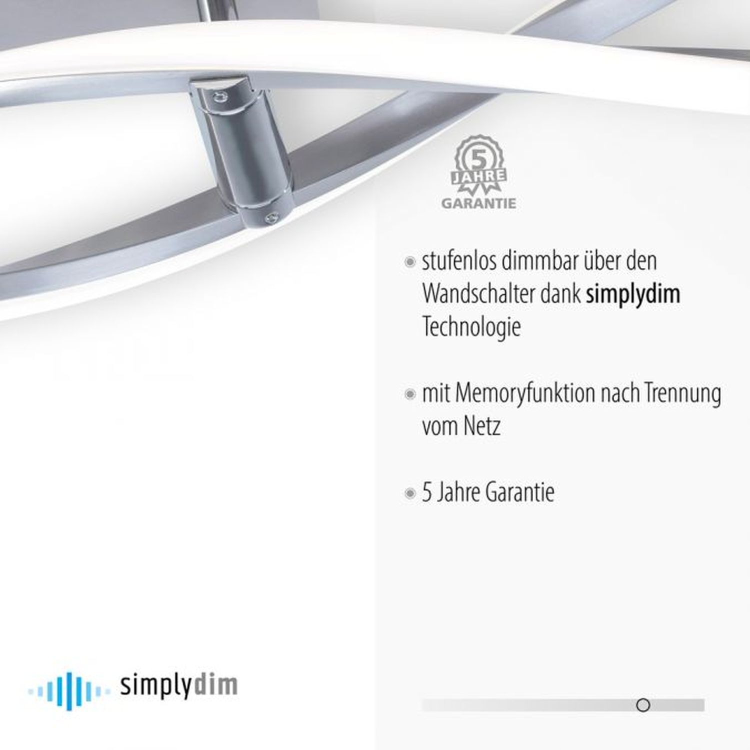 Dimmbare LED Deckenlampe in Stahl 110 cm 3000 K Wellen
