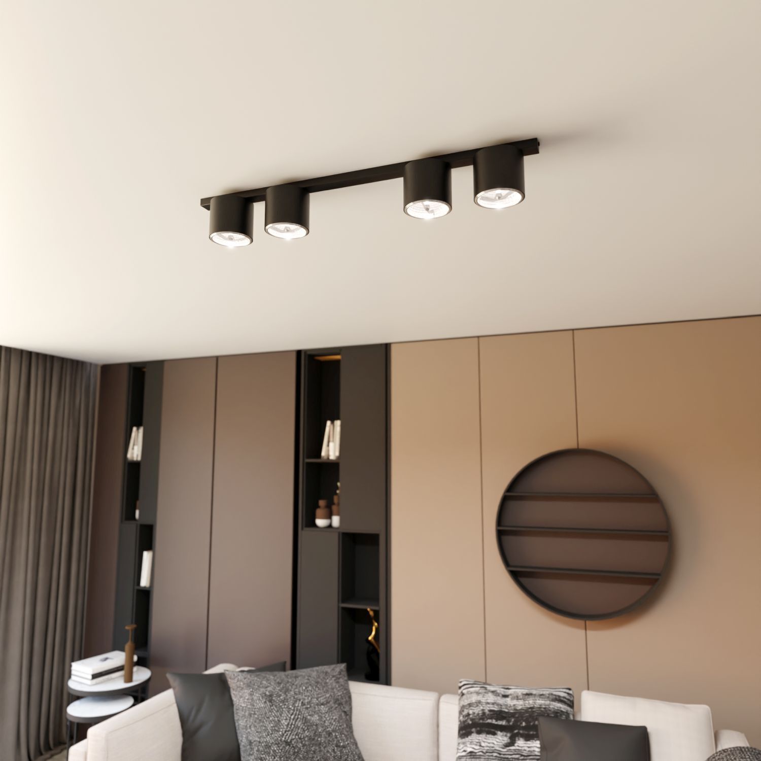 Deckenlampe Schwarz 90 cm lang 4-flammig GU10 AR111 Metall