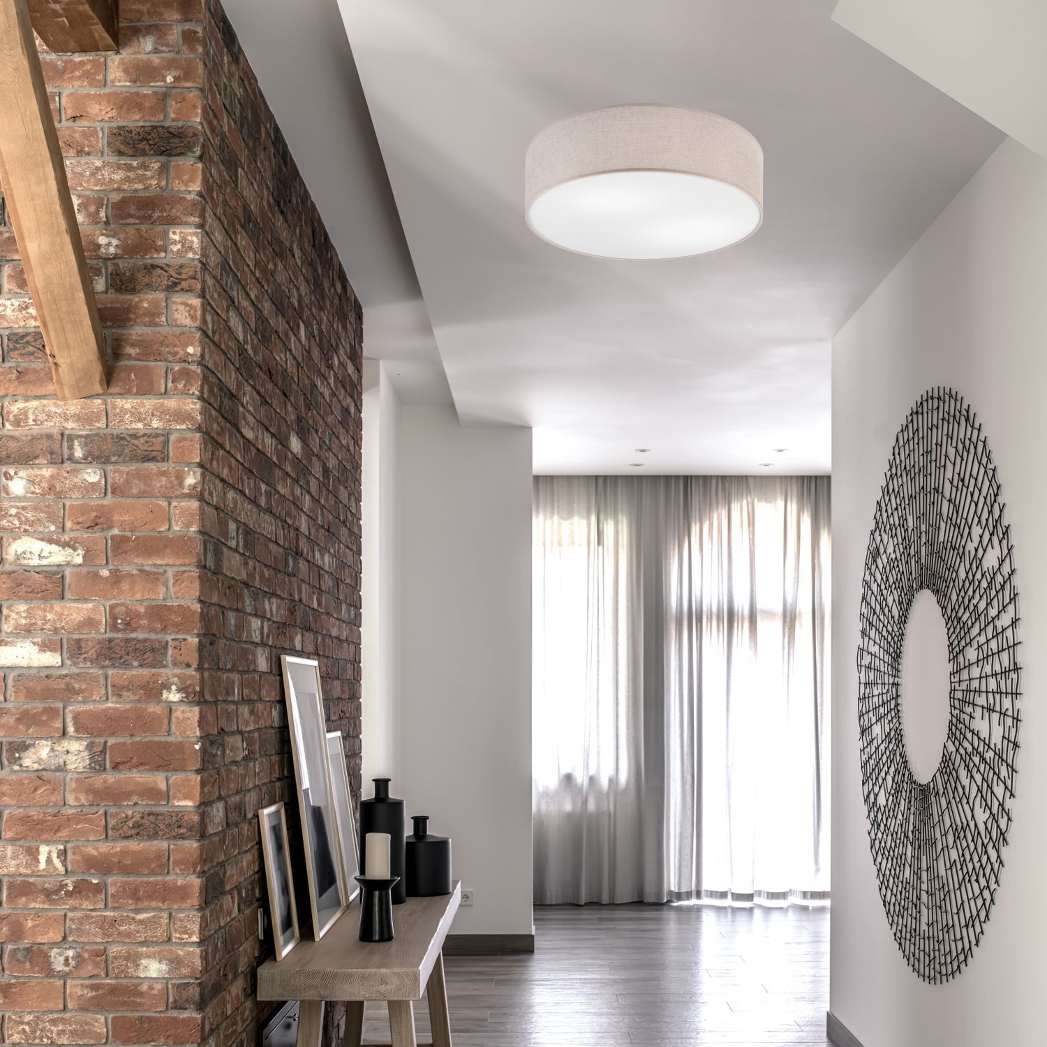 Deckenlampe rund Ø 45 cm für 2x E27 Stoff blendarm Modern