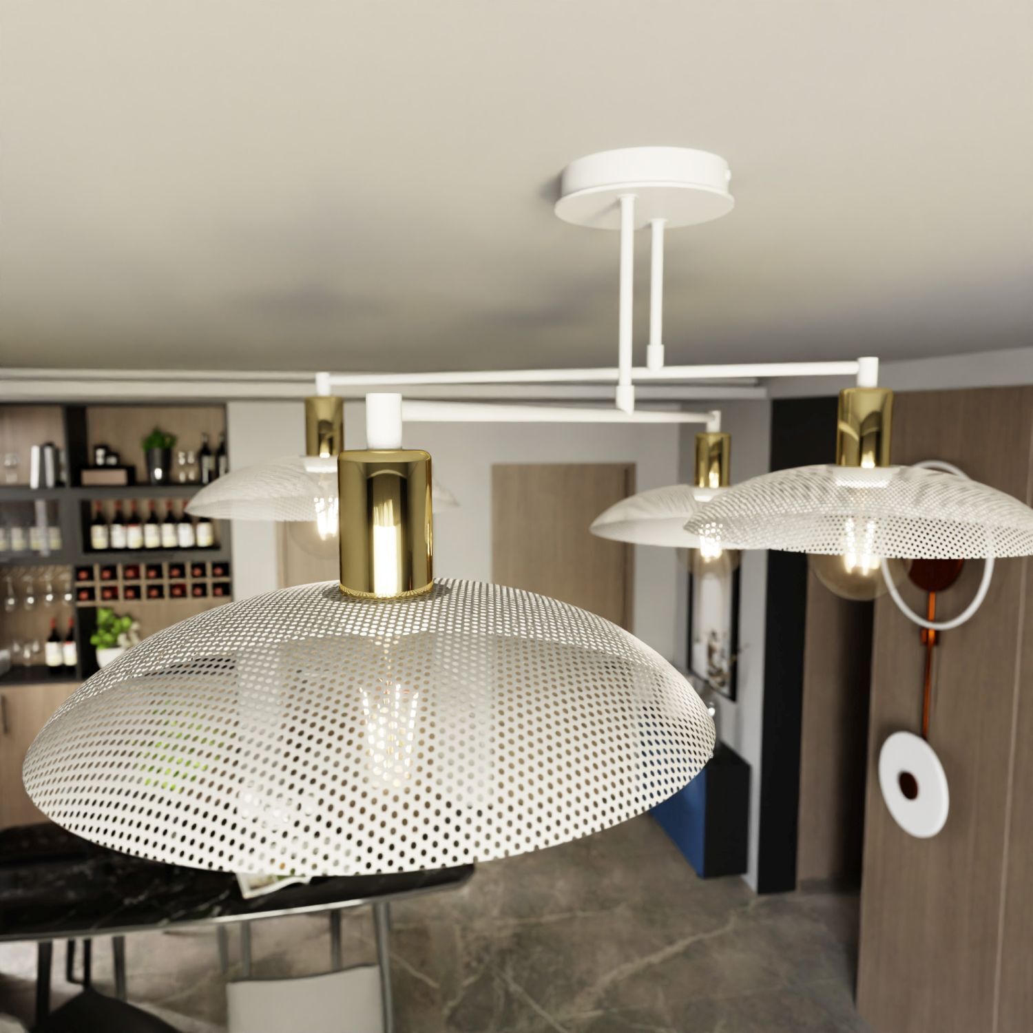 Deckenlampe Weiß Gold 100 cm lang E27 4-flammig Metall