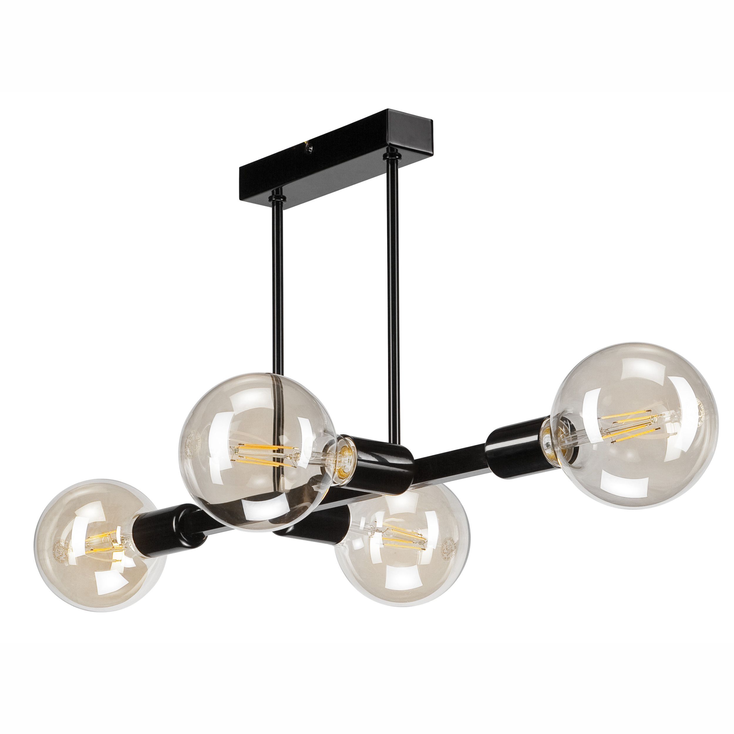 Deckenlampe Schwarz Metall Retro für 4x E27 Wohnzimmer