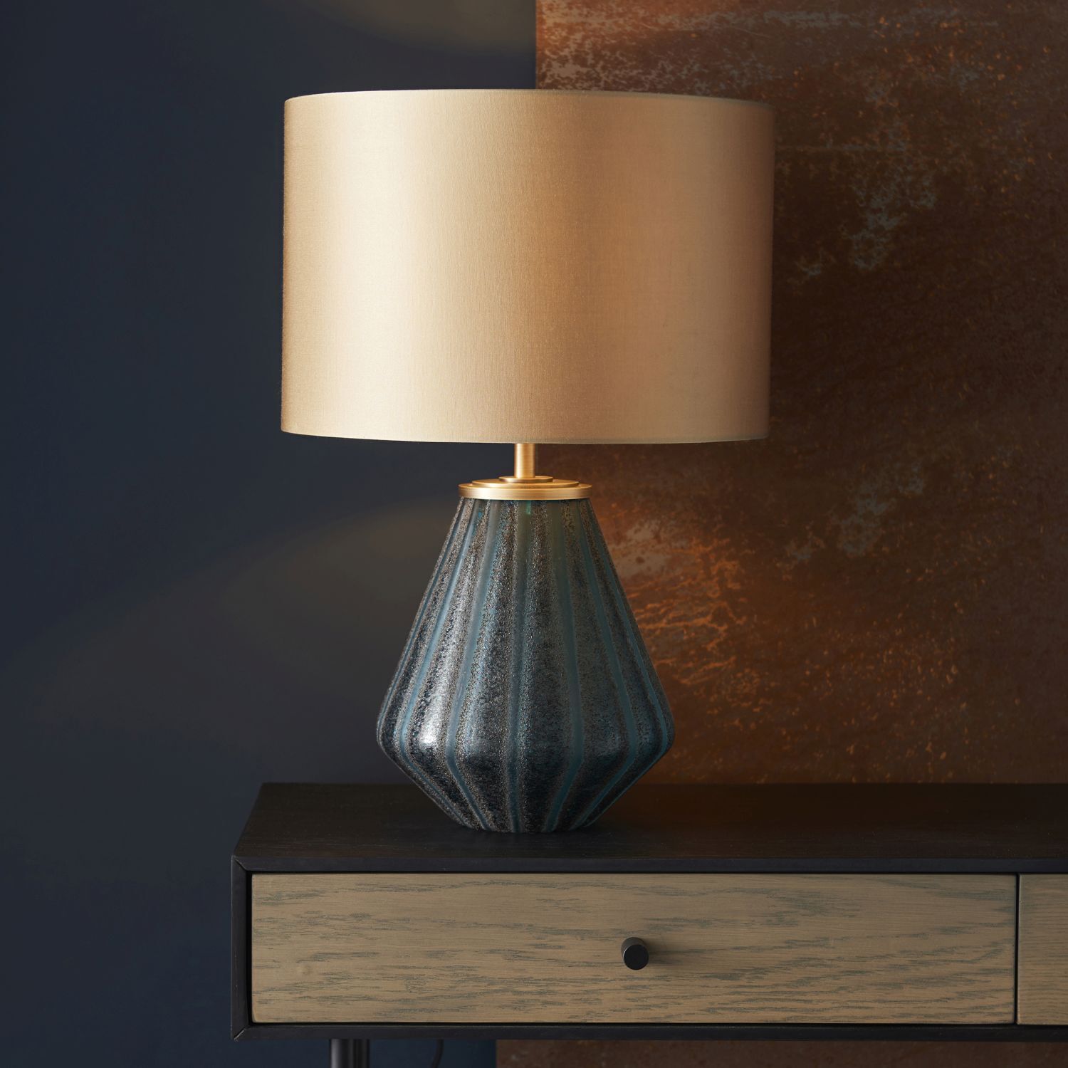 Tischlampe Glas Metall Stoff 53 cm hoch in Türkis Gold Modern