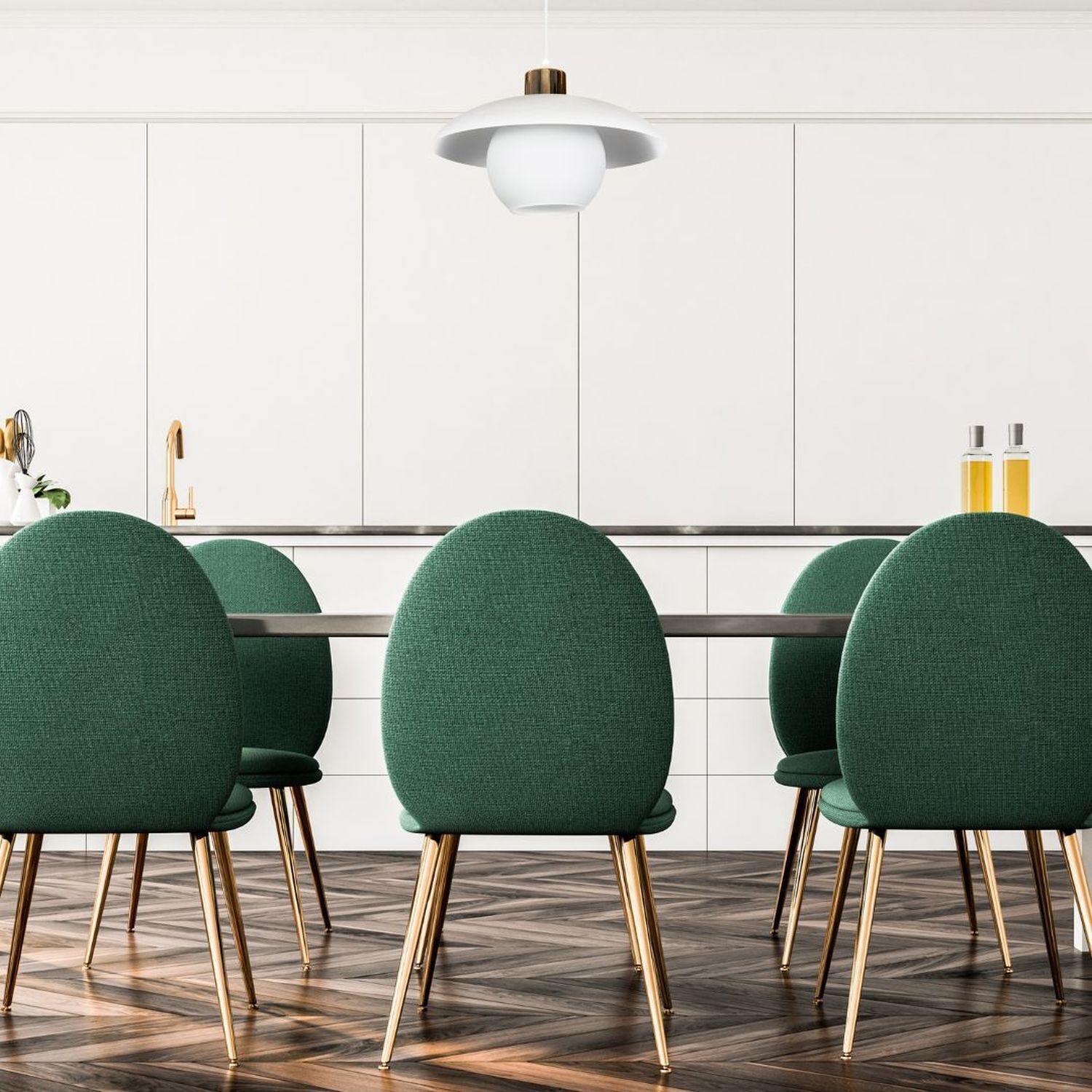 Pendelleuchte Glas Metall E27 Ø30 cm Weiß blendarm Speisesaal, Esstisch, Tisch, Stuhl, Innenarchitektur