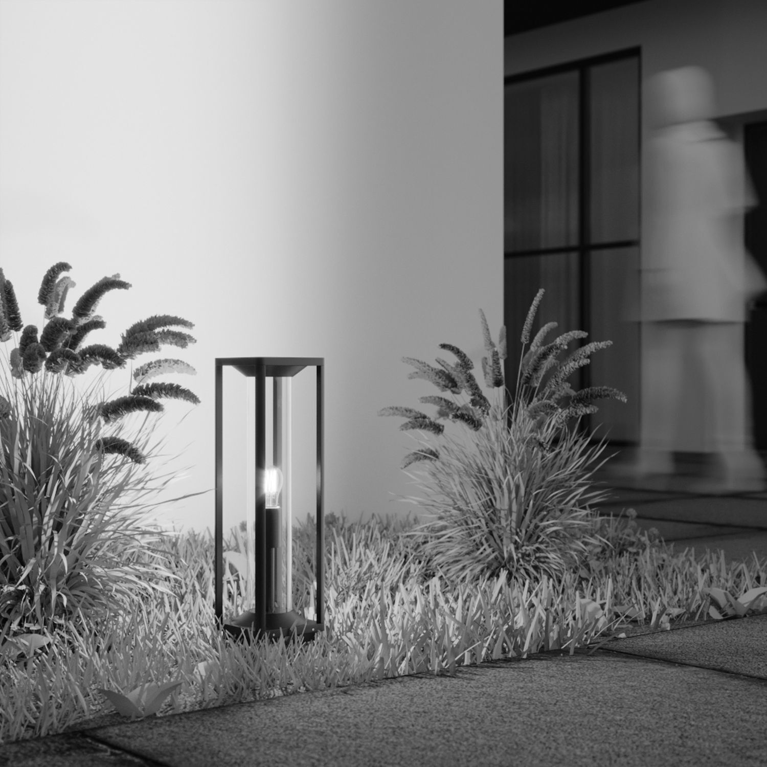Pollerleuchte Aluminium 50 cm hoch IP54 Graphit E27 Pflanze, Schilf