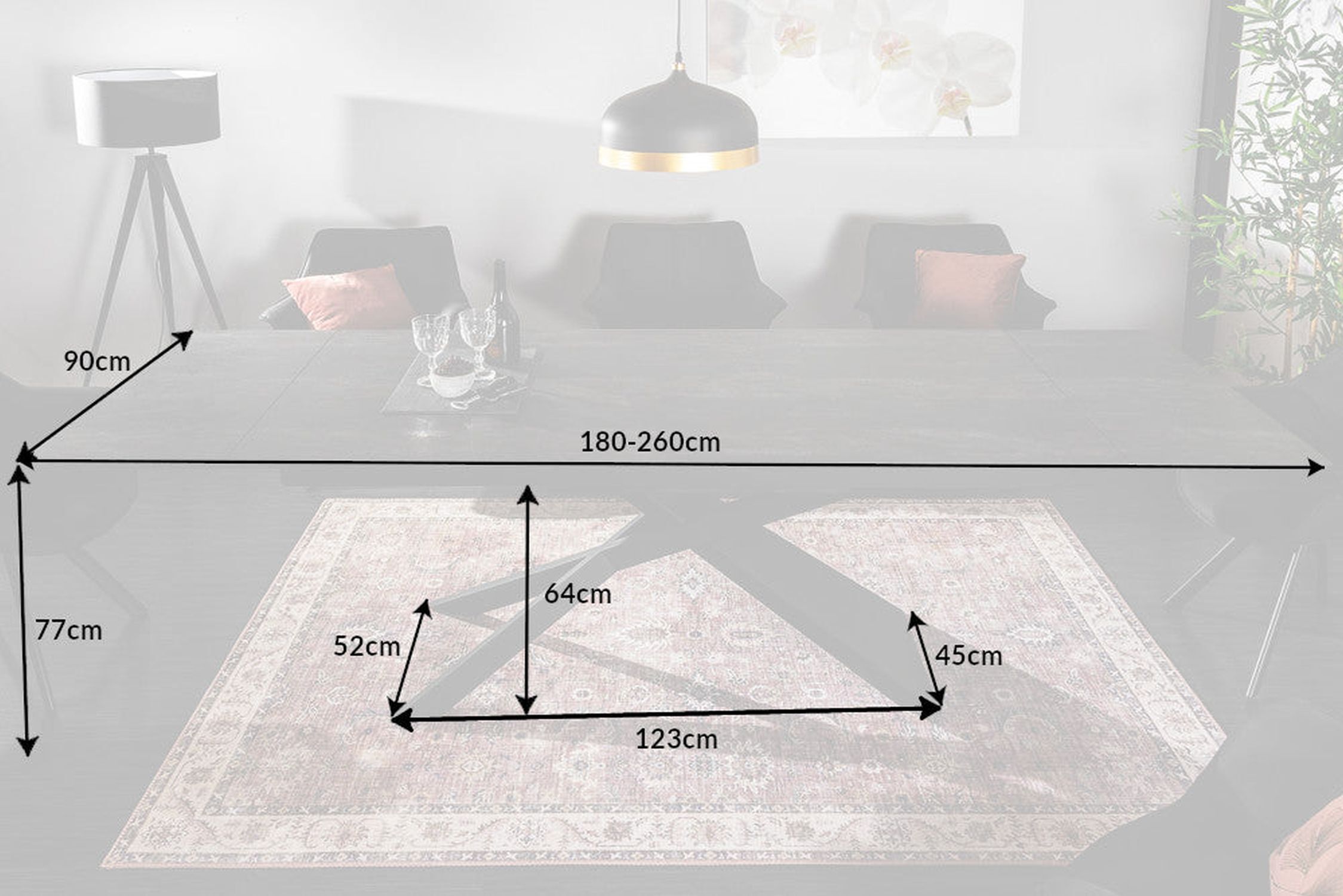 Esstisch ausziehbar Keramik in Steinoptik 180x90 cm Dekoration für Zuhause, Tabelle, Lampe, Teppich, Kaffeetisch