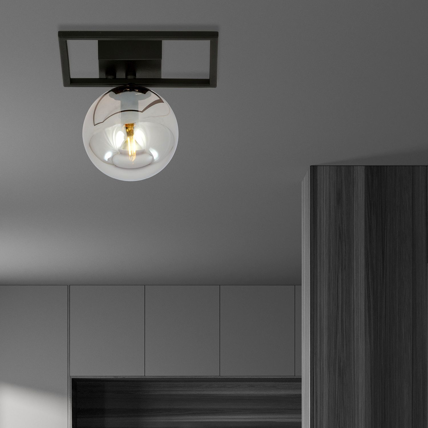 Deckenlampe klein Metall Rauchglas L: 20 cm Kugelschirm E14