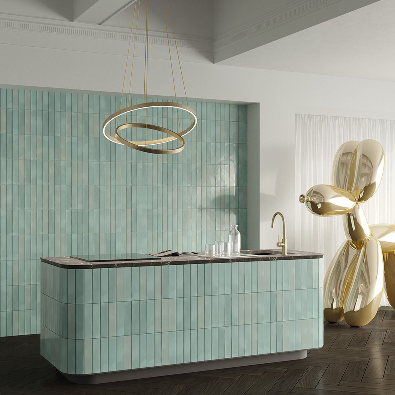 Kronleuchter LED Aluminium rund D: 60 cm H: max. 120 cm Drinnen, Innenarchitektur, Baden