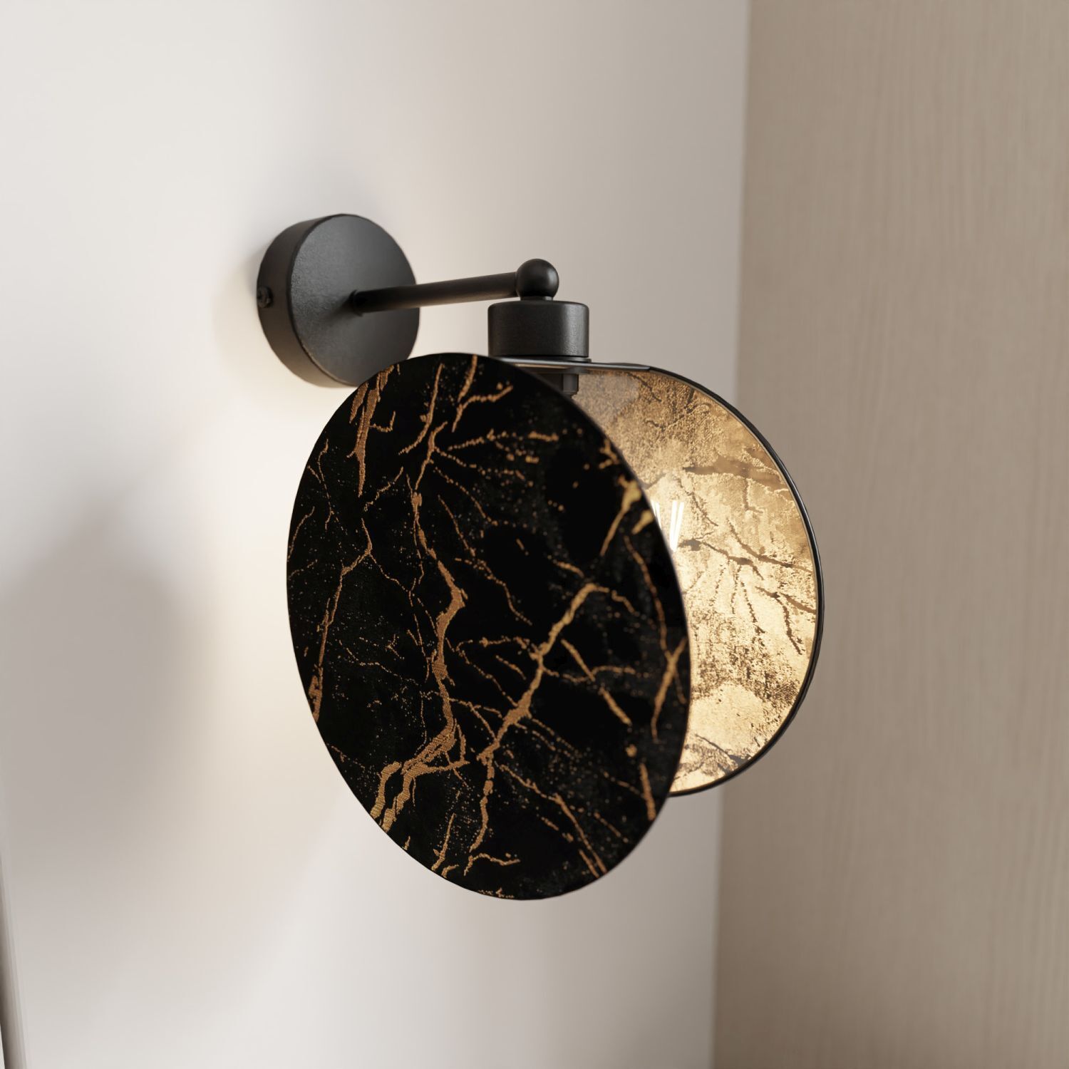 Wandleuchte Marmor Optik Ø 20 cm rund Schwarz Gold E27