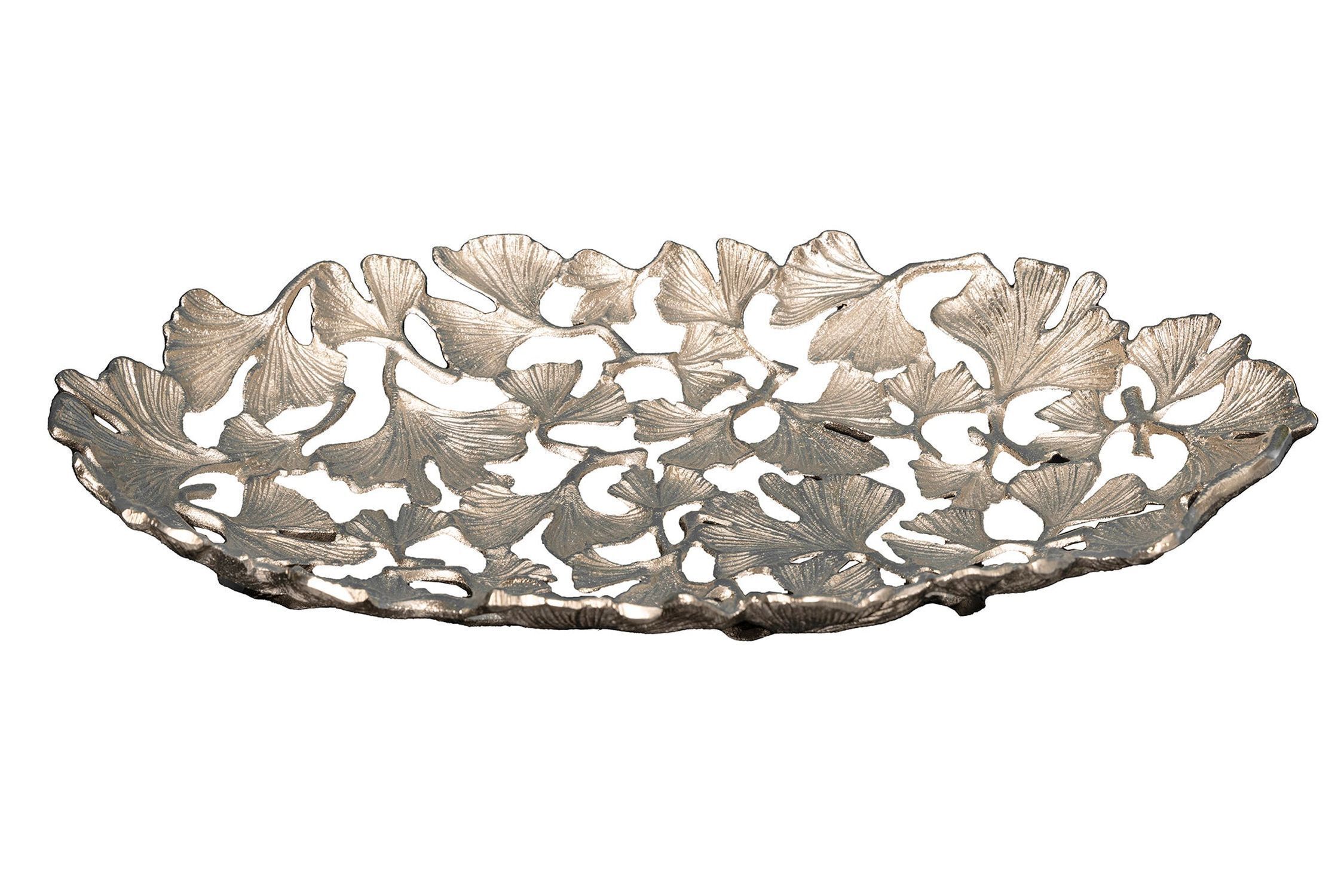 Dekoschale Silber aus Metall Handarbeit 50 cm lang Ginko Design