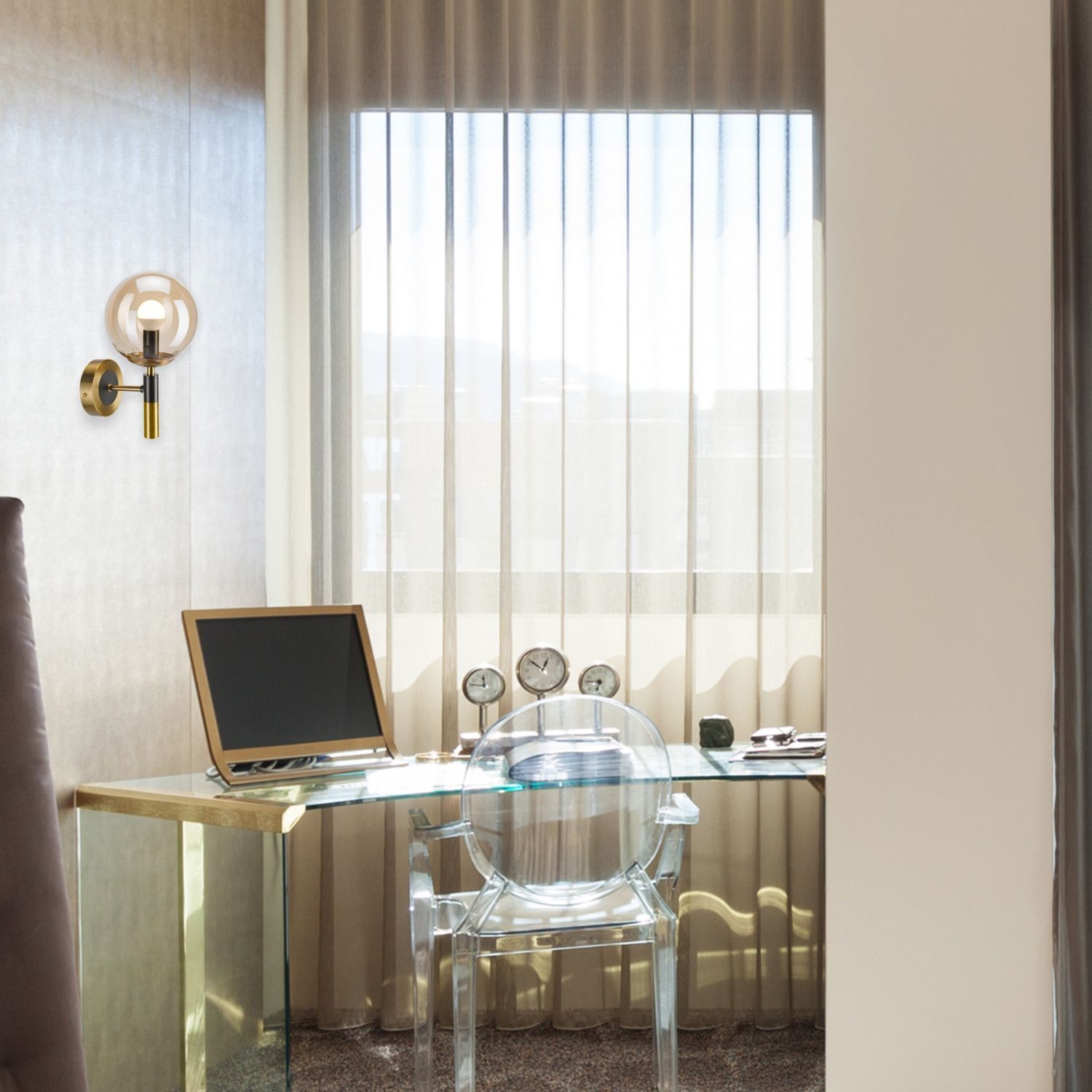 Kugel Wandlampe G9 Metall Glas blendarm T:19 cm in Gold Innenarchitektur, Tabelle, Stuhl, Lampe, Schreibtisch