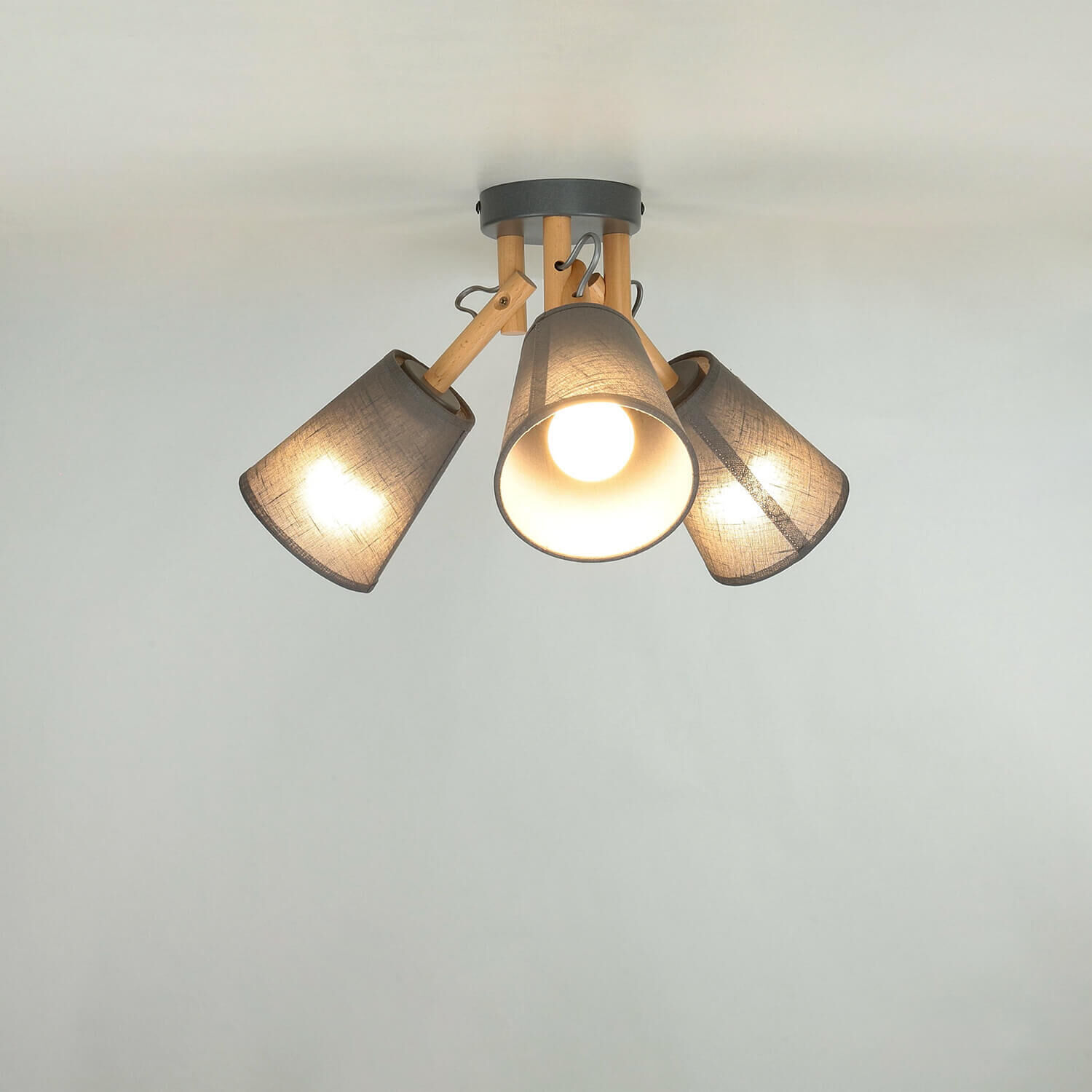 Deckenleuchte VAIO Grau 3-flmg Holz Stoff Leuchte, Lampe, Deckenleuchte
