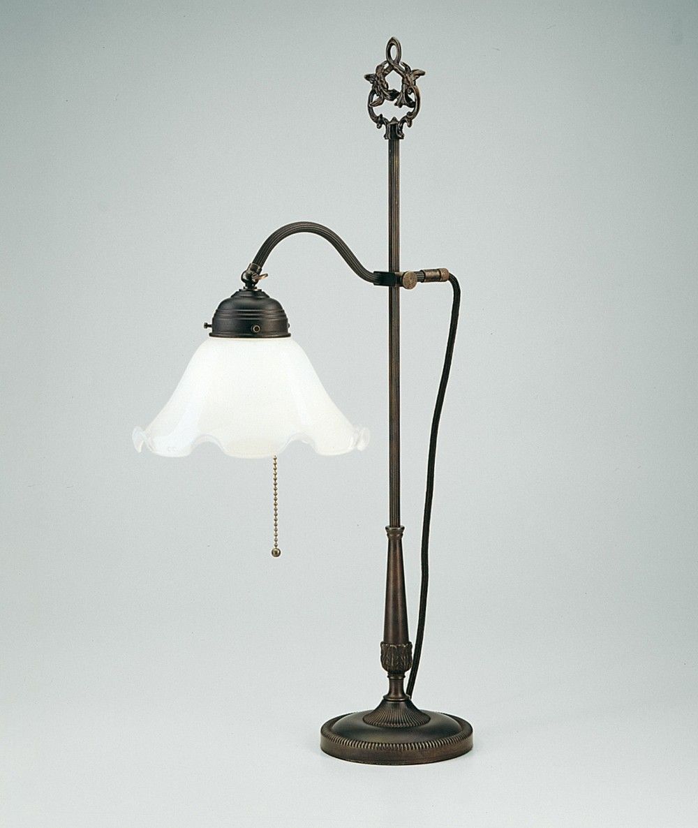 Florale Tischleuchte mit Zugschalter Messing Glas 63 cm