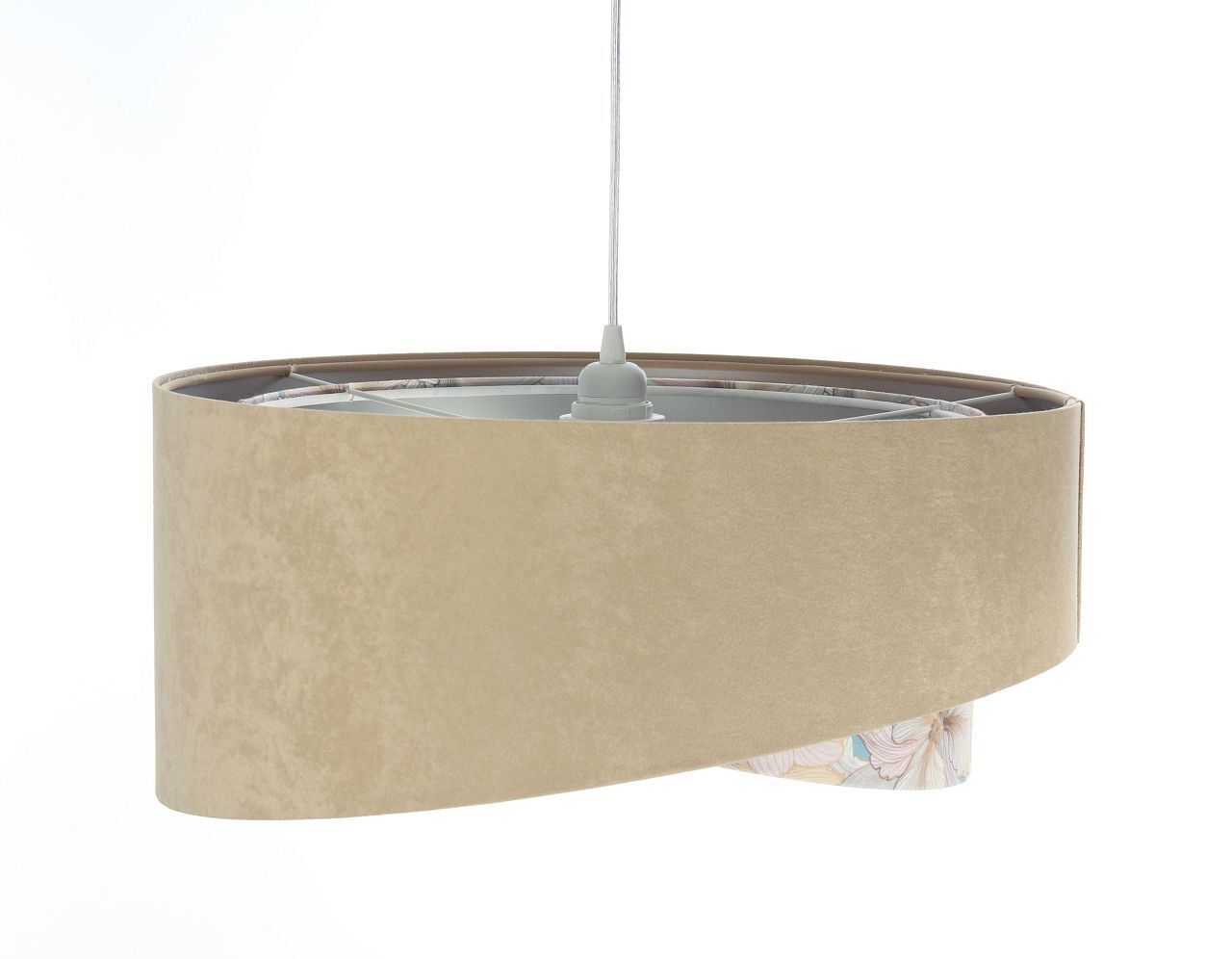Pendelleuchte Stoff Ø 50 cm rund Velours Optik Beige Creme