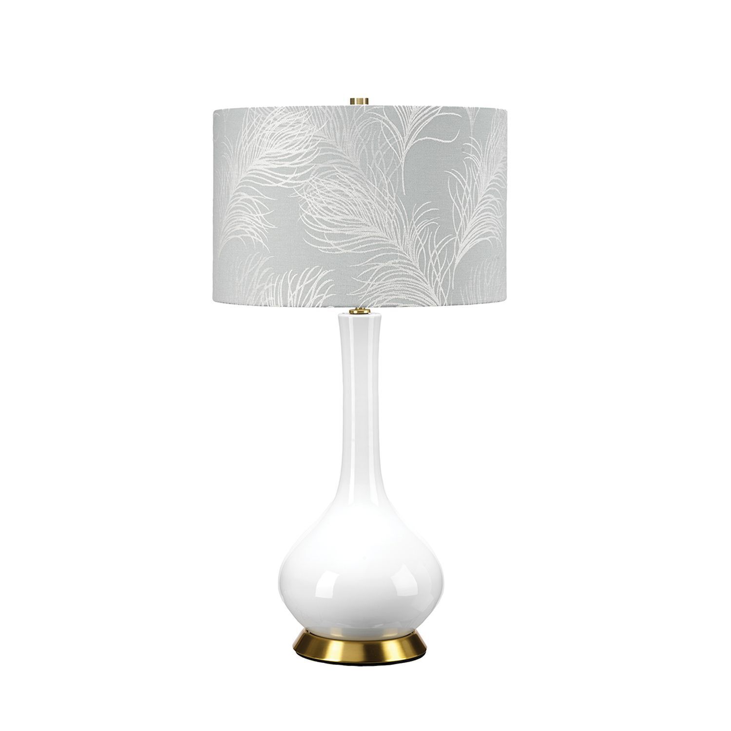 Nachttischlampe Stoff Keramik E27 69 cm Retro Weiß grau
