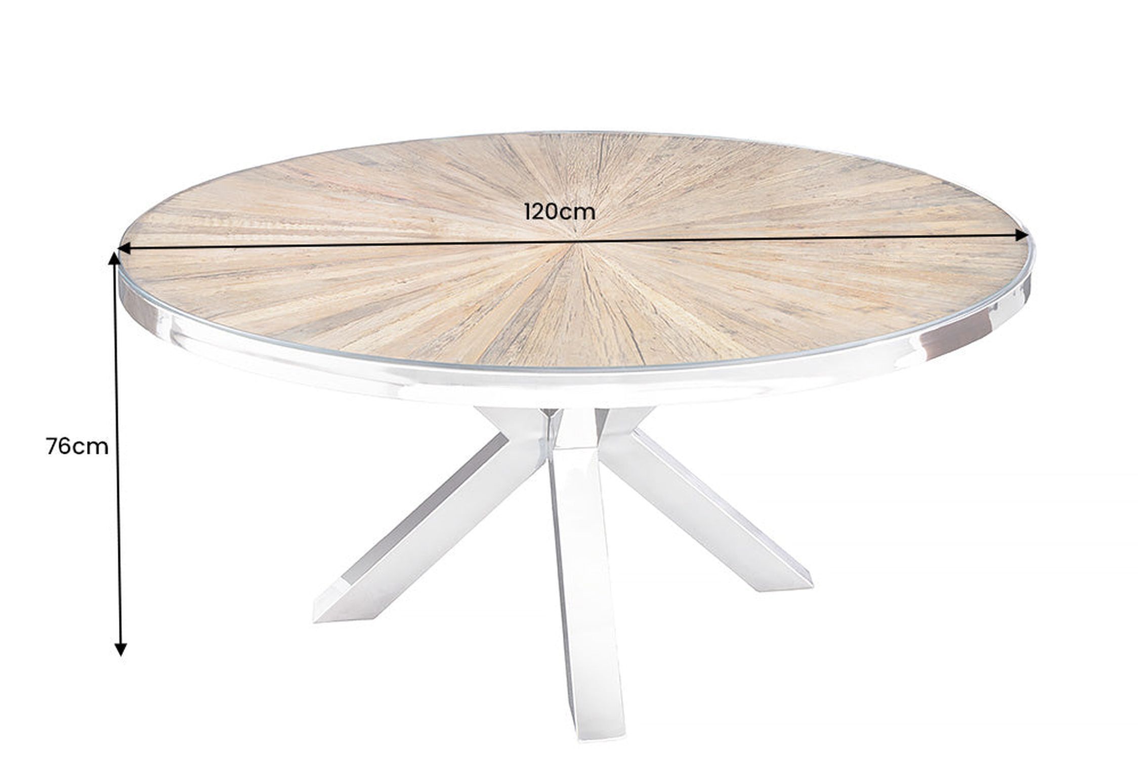 Esstisch Teakholz Hartglas Edelstahl Braun Chrom 120x120 cm