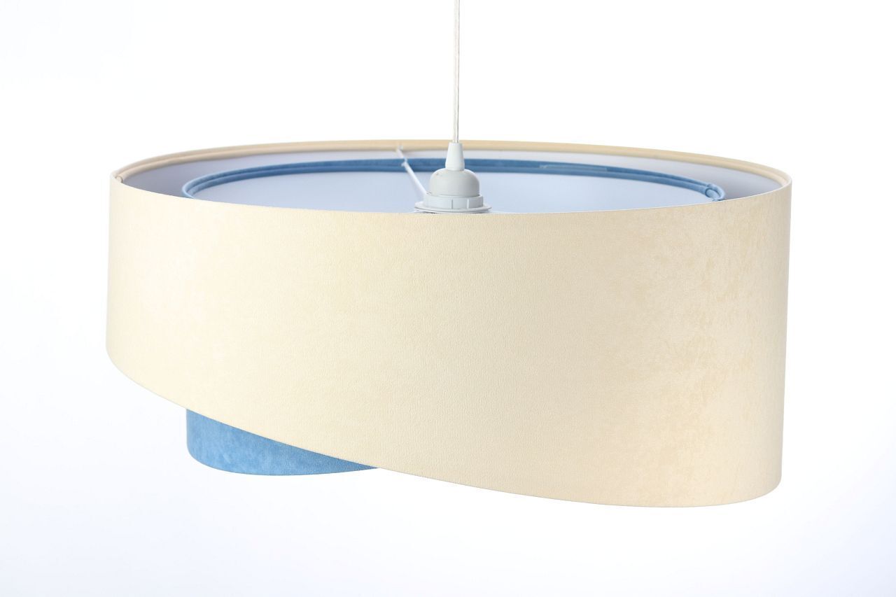 Hängeleuchte Stoff Velours Optik rund Ø 50 cm E27 Creme Blau Lampe, Lampenschirm