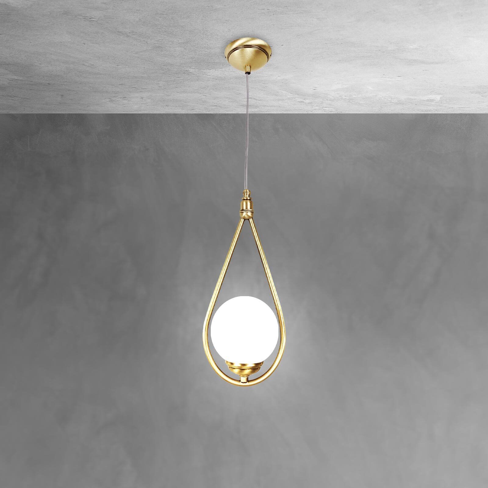 Hängelampe in Bronze hell Weiß E14 Messing Glas Jugendstil Deckenleuchte