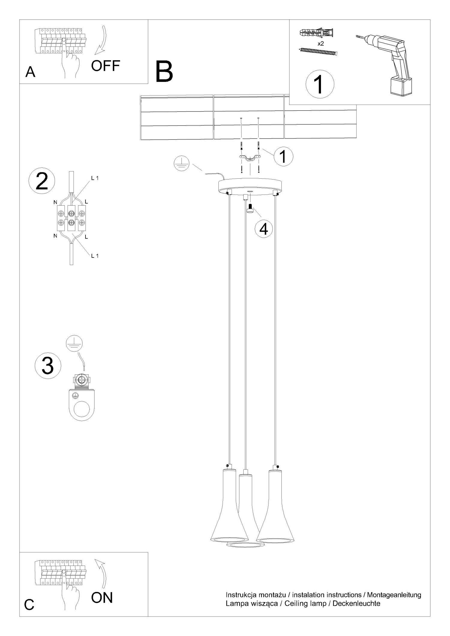 Hängelampe Beton Grau Schwarz E14 B:27 cm 3-flammig Deckenlampen, Kronleuchter, Hängeleuchte, 3-Lichts, E27