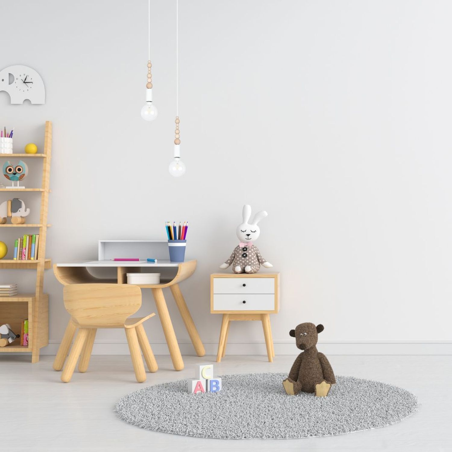 Pendelleuchte Holz Metall Weiß E27 Ø14 cm rund wohnlich Moebel, Tabelle, Dekoration für Zuhause, Schreibtisch, Teppich