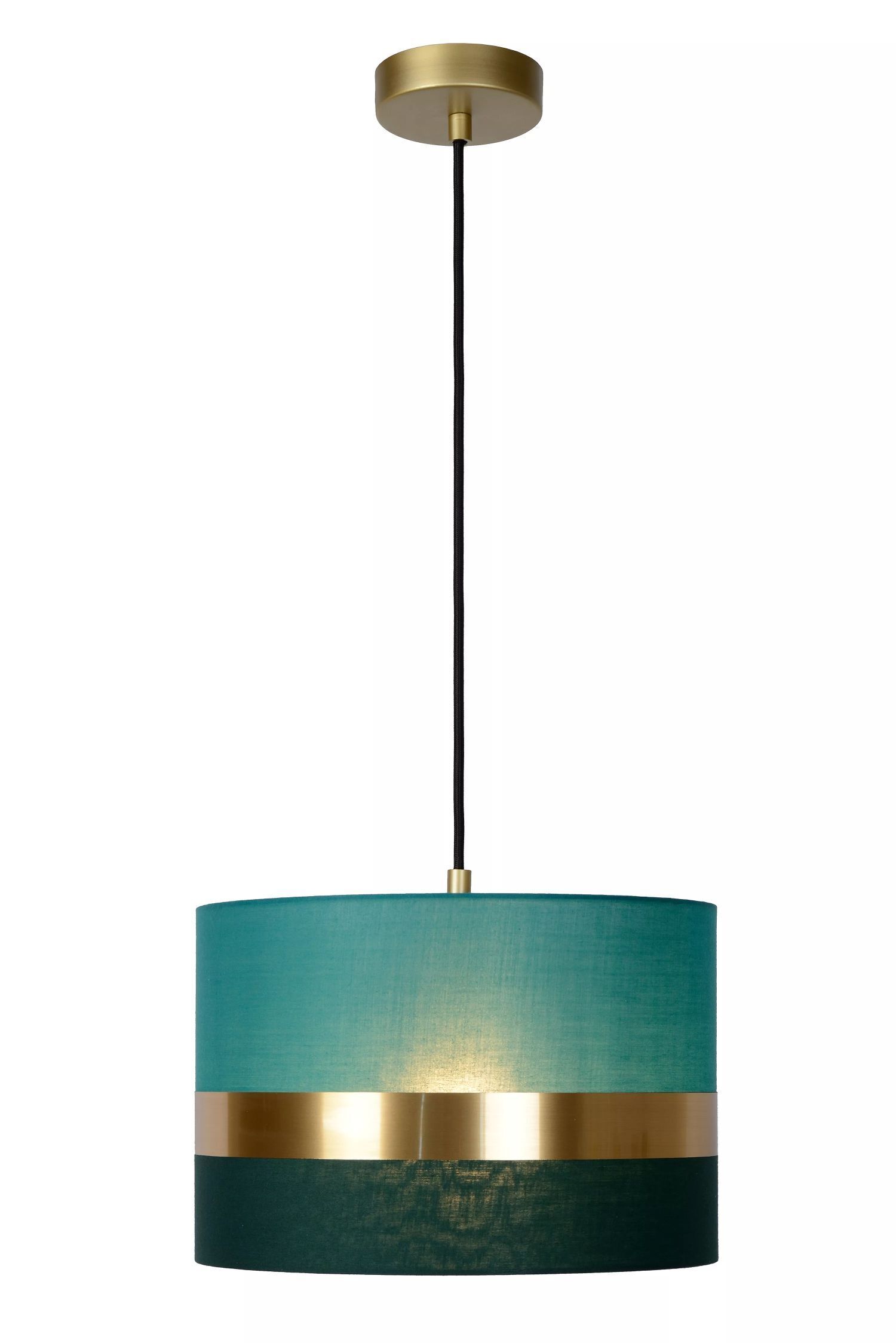 Stilvolle Pendelleuchte Stoff Grün Gold E27 Ø30 cm rund