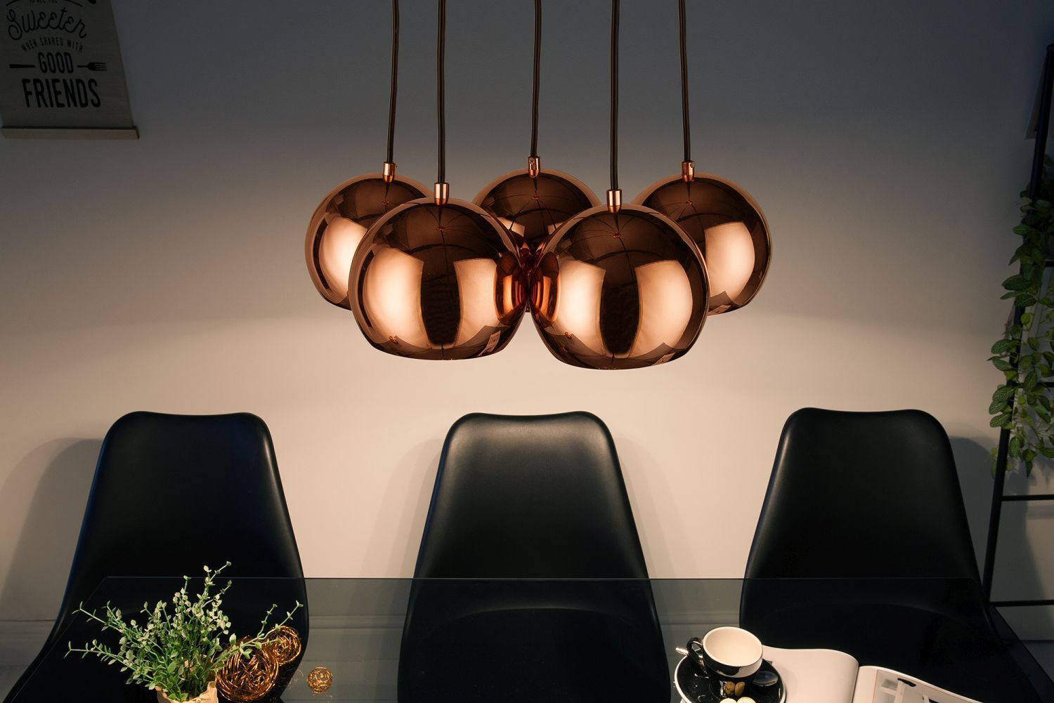 Retro Hängelampe MIRRI Roségold 5-flammig Esstisch Leuchte, Tischplatte, Kronleuchter, Lampe, Beleuchtung