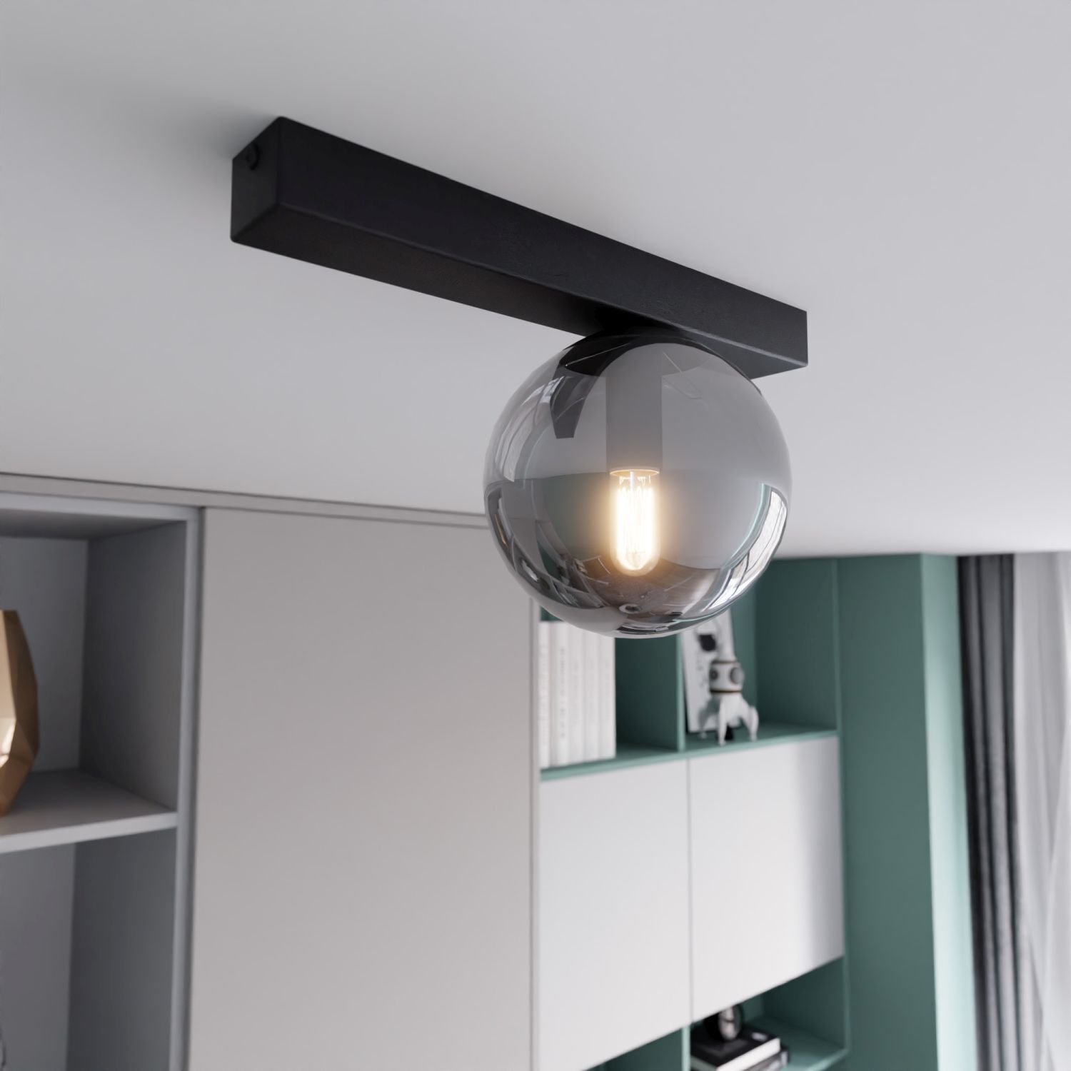 Deckenlampe Rauchglas Metall L: 60 cm Schwarz Graphit E14