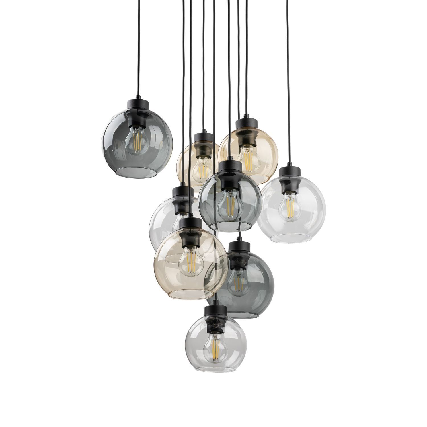 Pendelleuchte Rauchglas H: max. 140 cm verstellbar 9x E27 Leuchter, Lampe, Licht