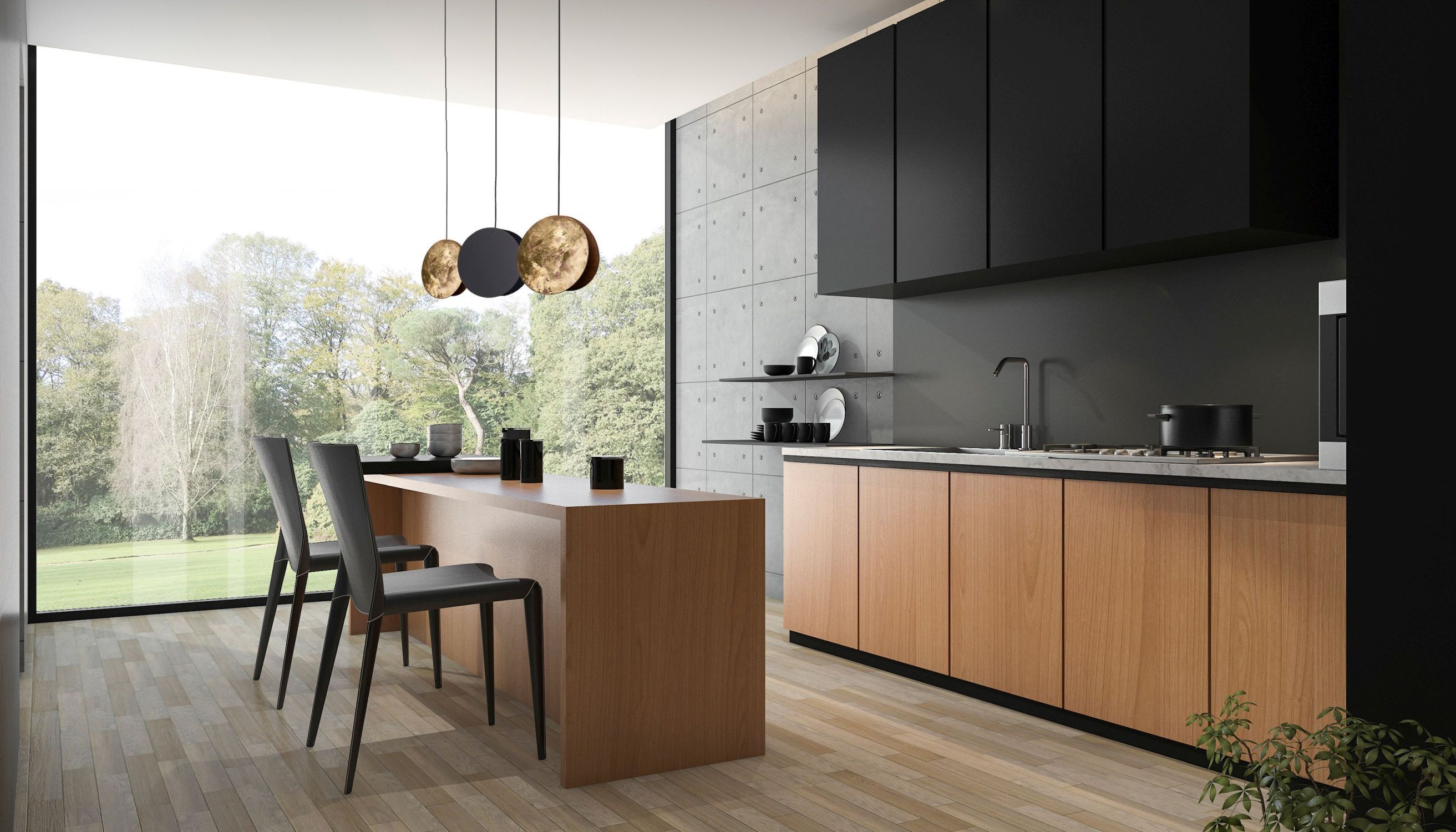 Pendelleuchte APDAILA Schwarz Ø25 Wohnzimmer Lampe kitchen, esstisch, küche, einbauküche, holz