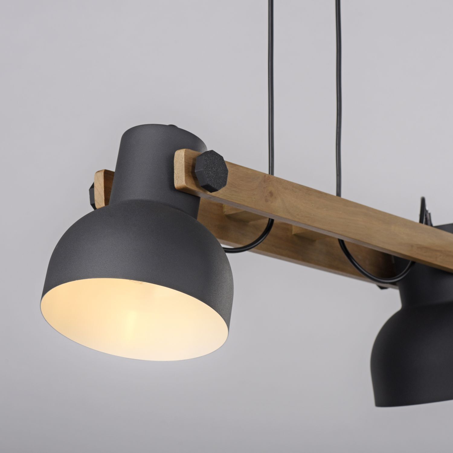 Industrial Pendelleuchte Holz Metall E27 flexibel