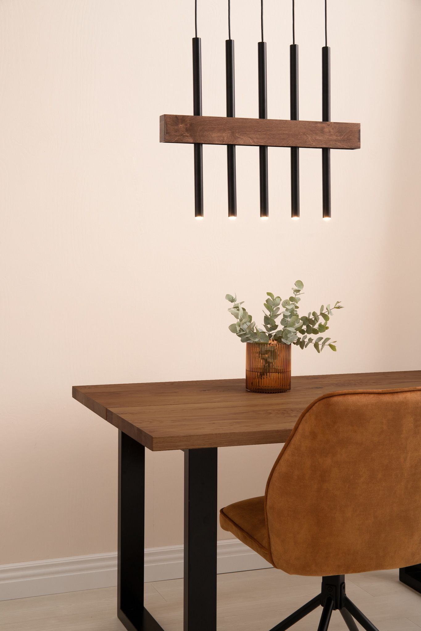 Holz Pendelleuchte Schwarz Metall wohnlich G9 Zylinder