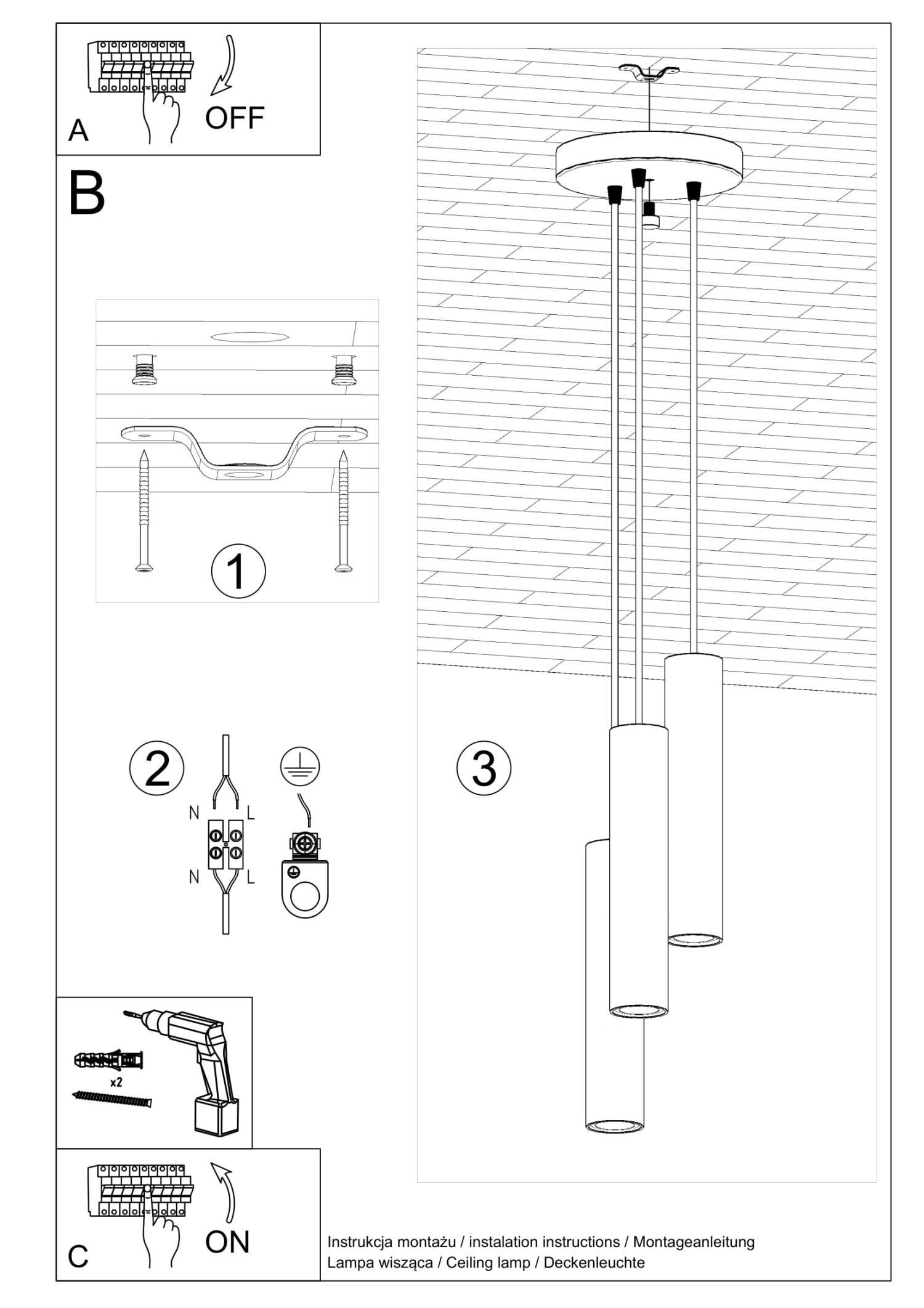 Hängelampe Schwarz 3-flammig Ø 20 cm Metall GU10