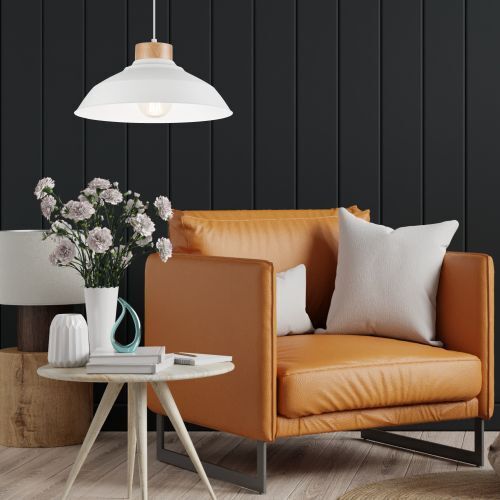 Lampe Esstisch Hängelampe Weiß Holz Retro rund