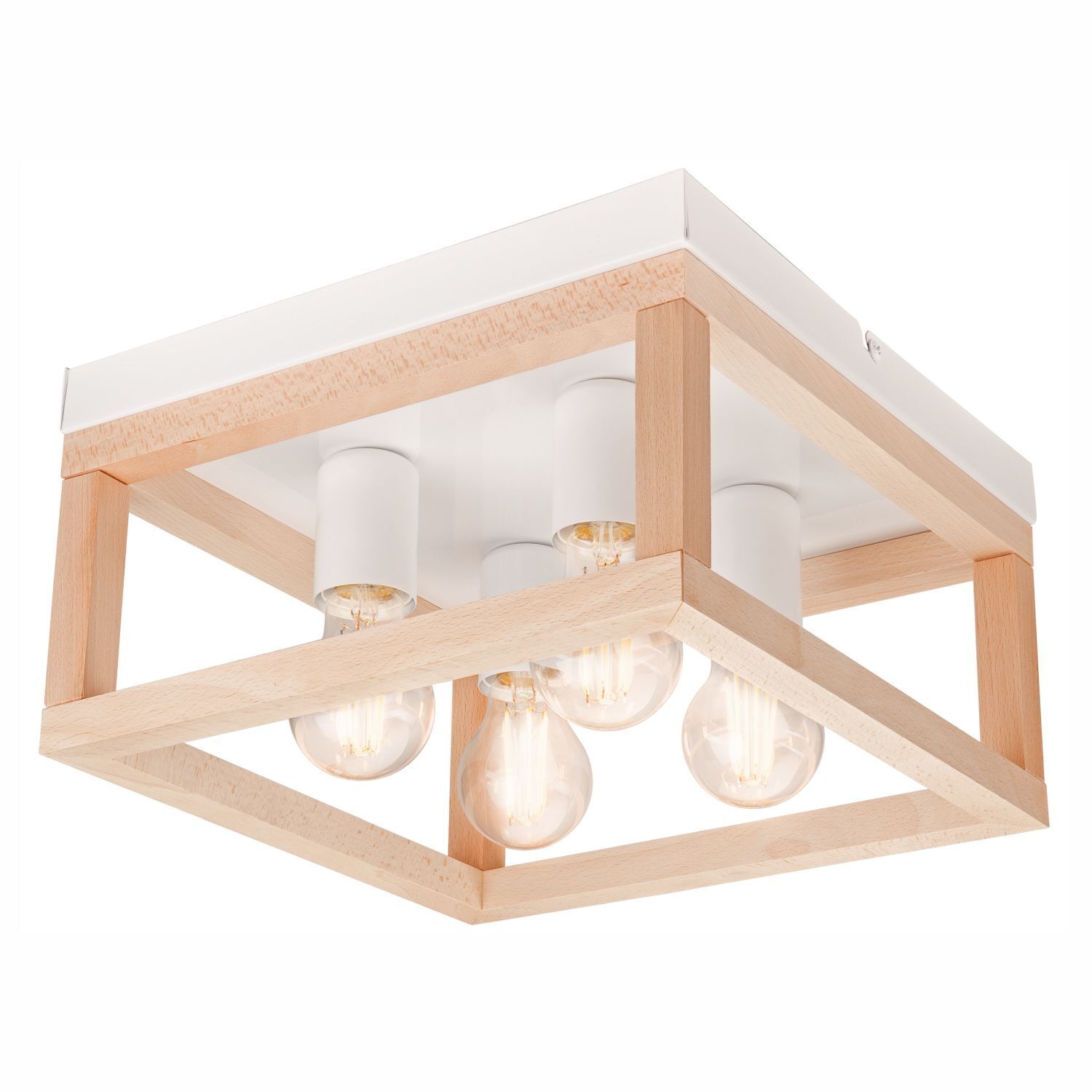 Deckenlampe Holz Metall 4-flammig E27 B: 30 cm eckig