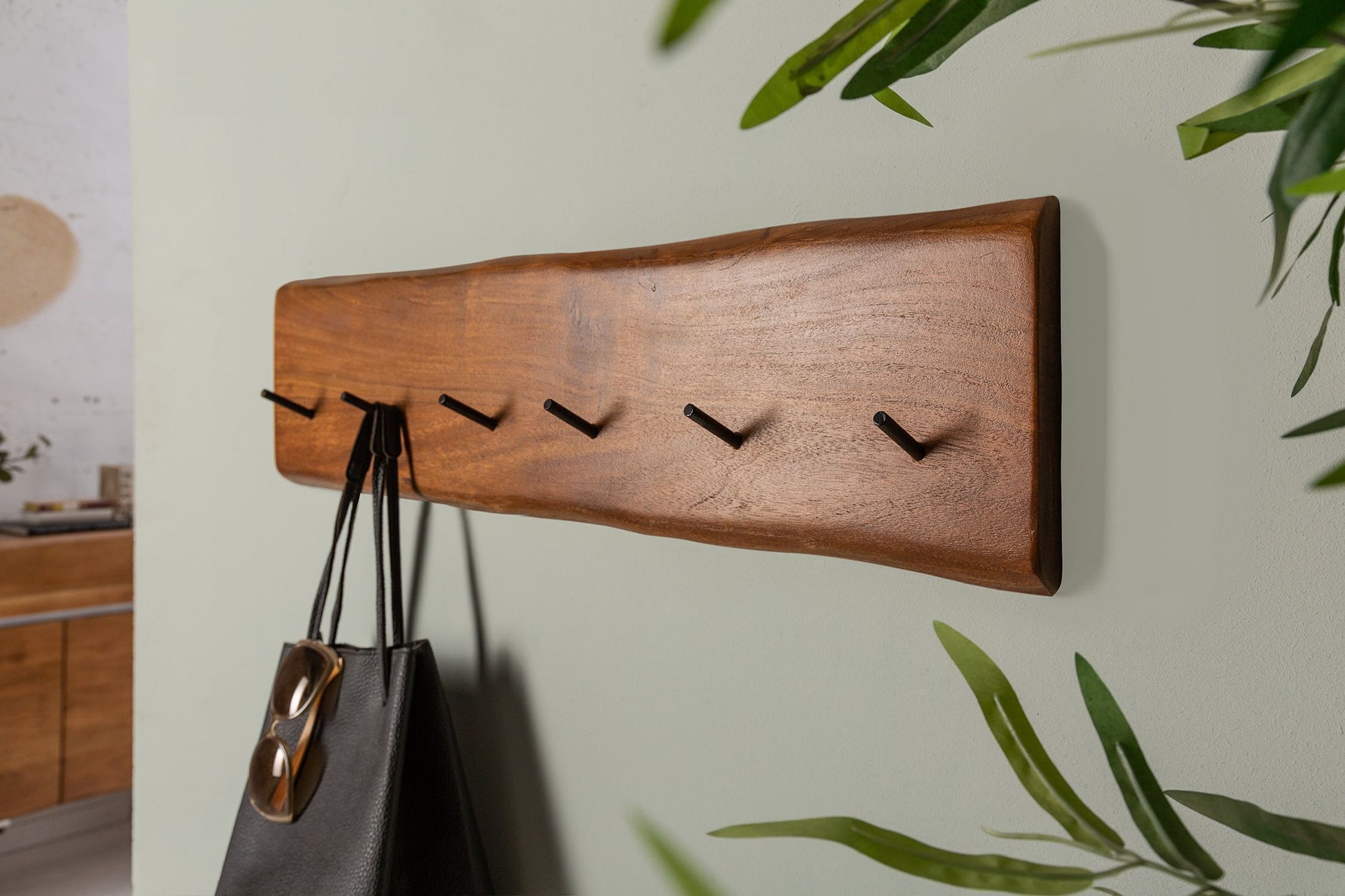 Garderobenhaken 80 cm lang Akazienholz massiv Modern Holz, Hartholz, Gebeiztes Holz, Maschine, Schraube