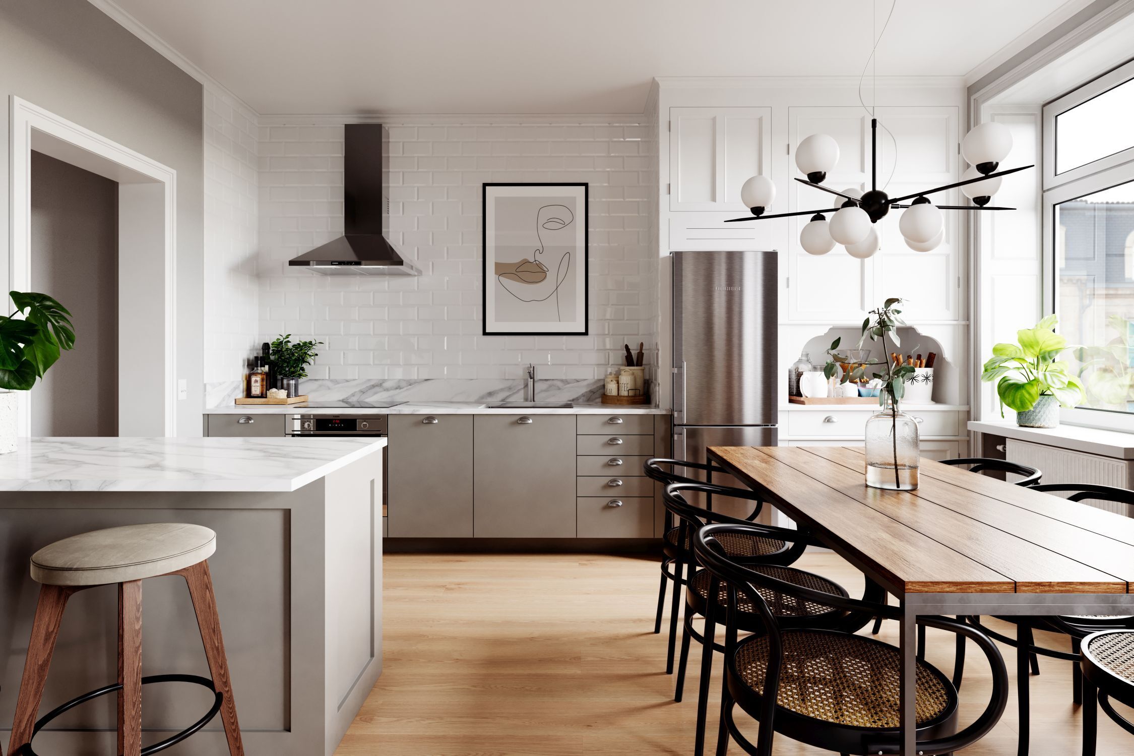 Drinnen, Innenarchitektur, Esszimmer, Esstisch, Küche