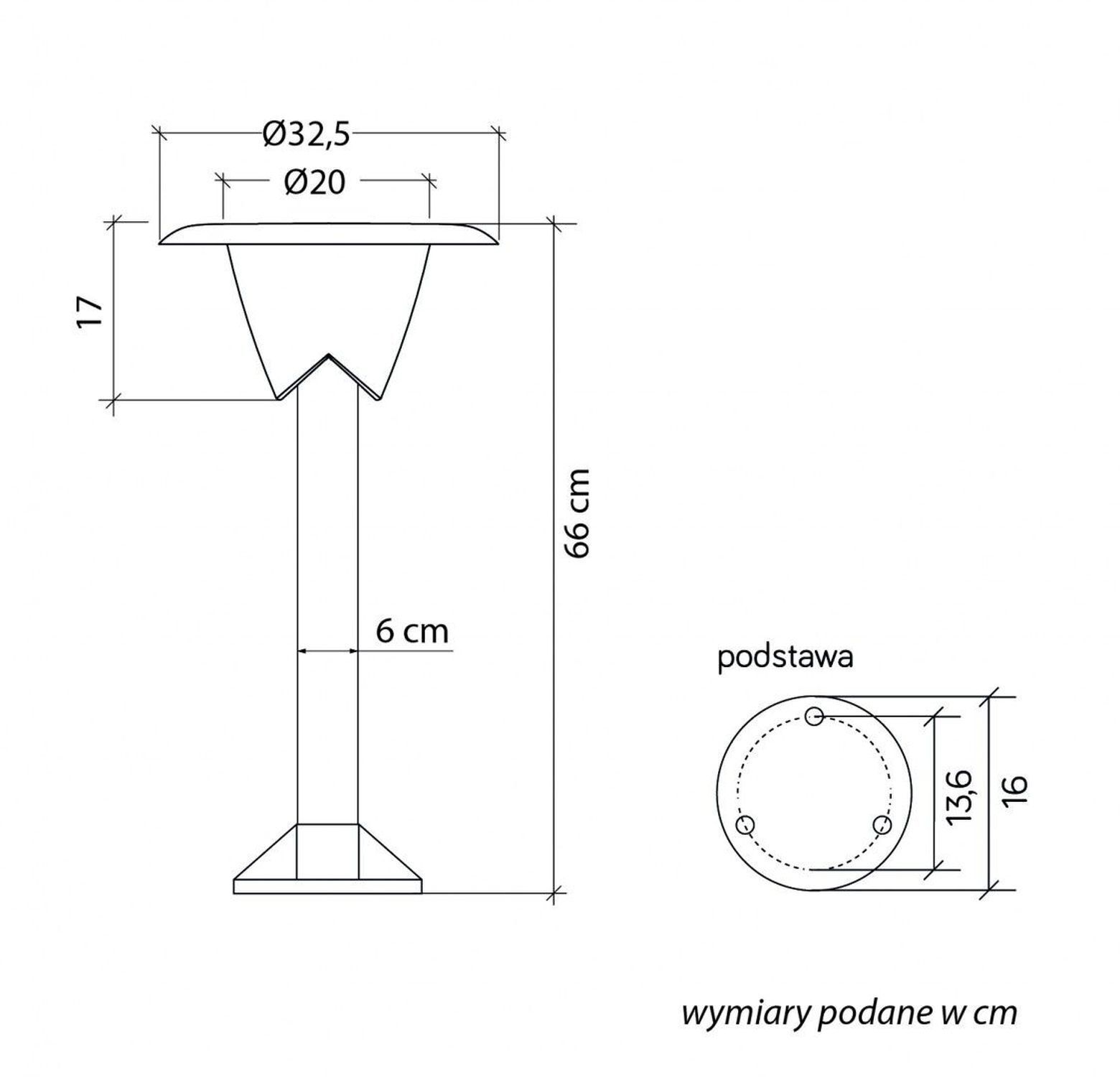 Blendarme Wegeleuchte Außen IP65 66 cm Schwarz Weiß E27 Diagramm, Handlung, Messungen