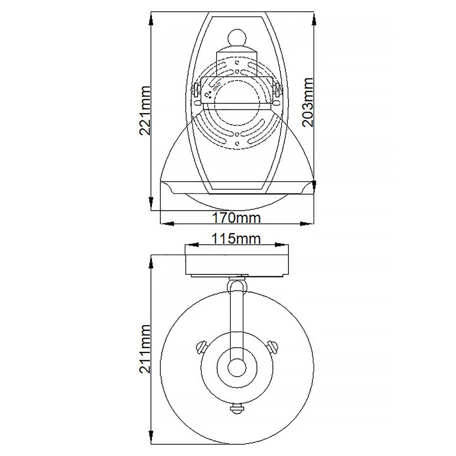 Wandleuchte Bad H: 22,1 cm IP44 E27 Chrom aus Metall Regenglas CAD-Diagramm, Diagramm