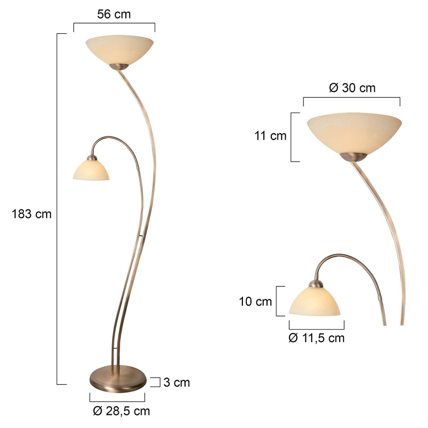 Deckenfluter groß mit Leselicht Metall Glas 183 cm E27