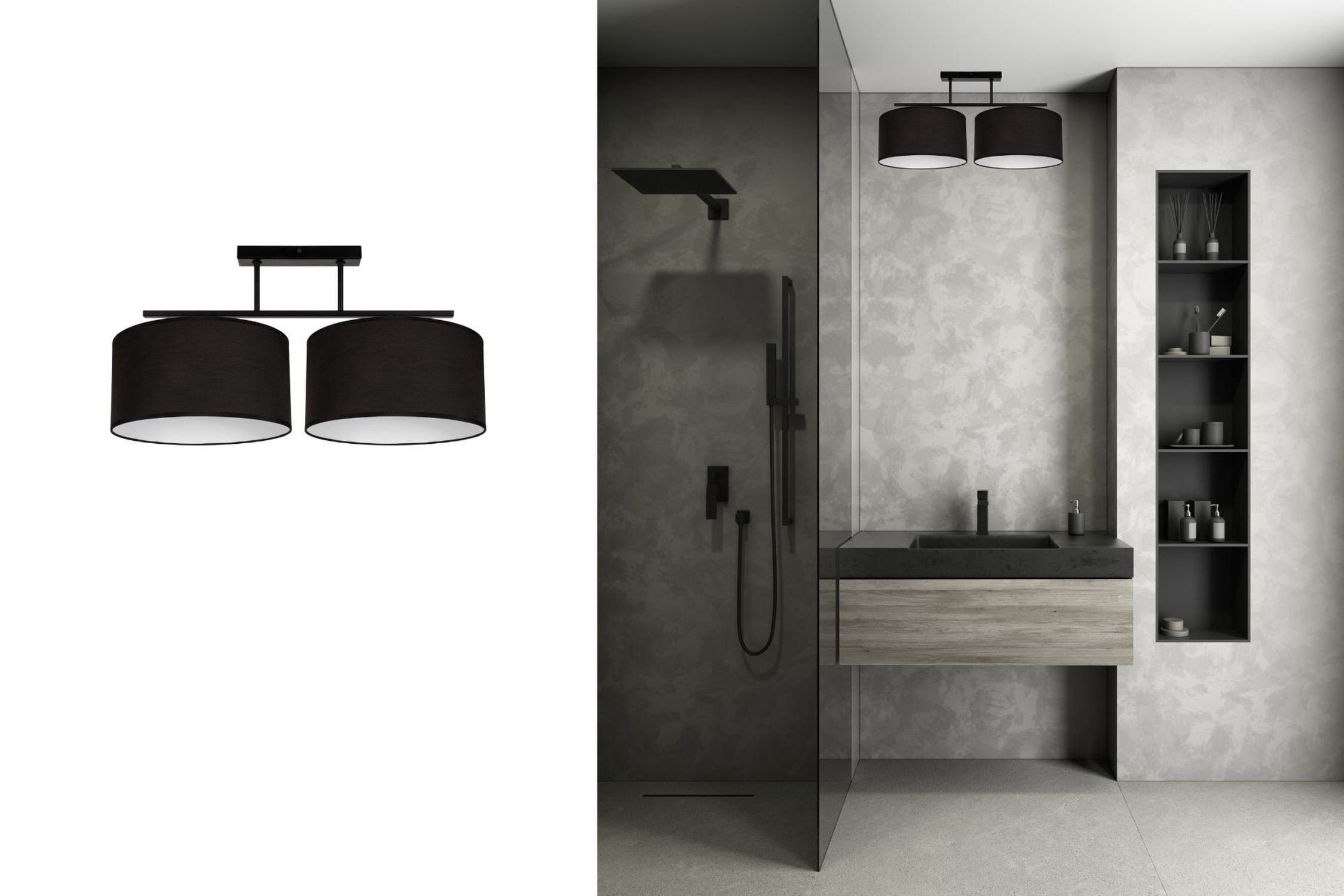 Deckenleuchte Stoff blendarm Schwarz Weiß E27 L:70 cm Drinnen, Sinken