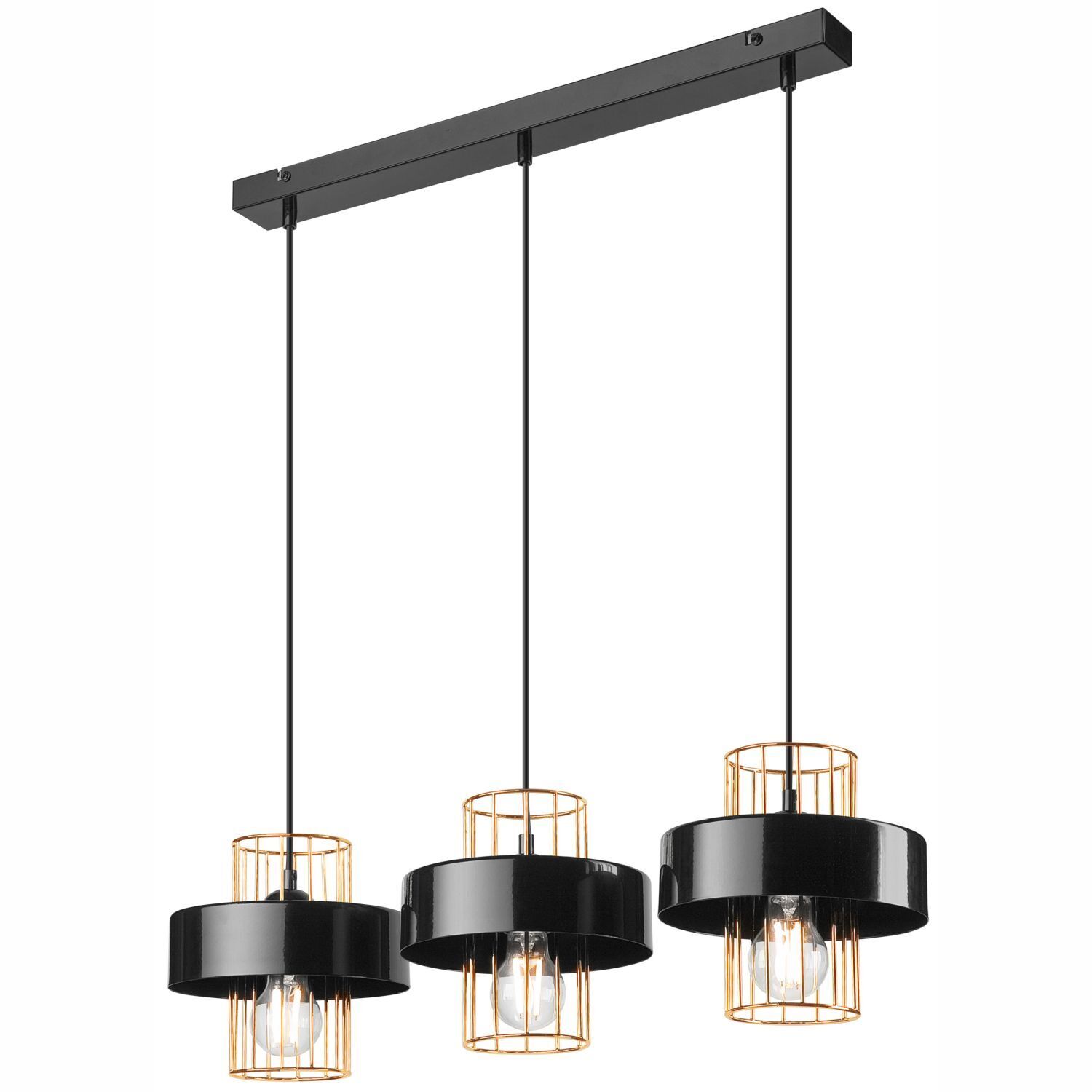 Hängelampe Schwarz Gold 3-flammig E27 B: 60 cm Metall