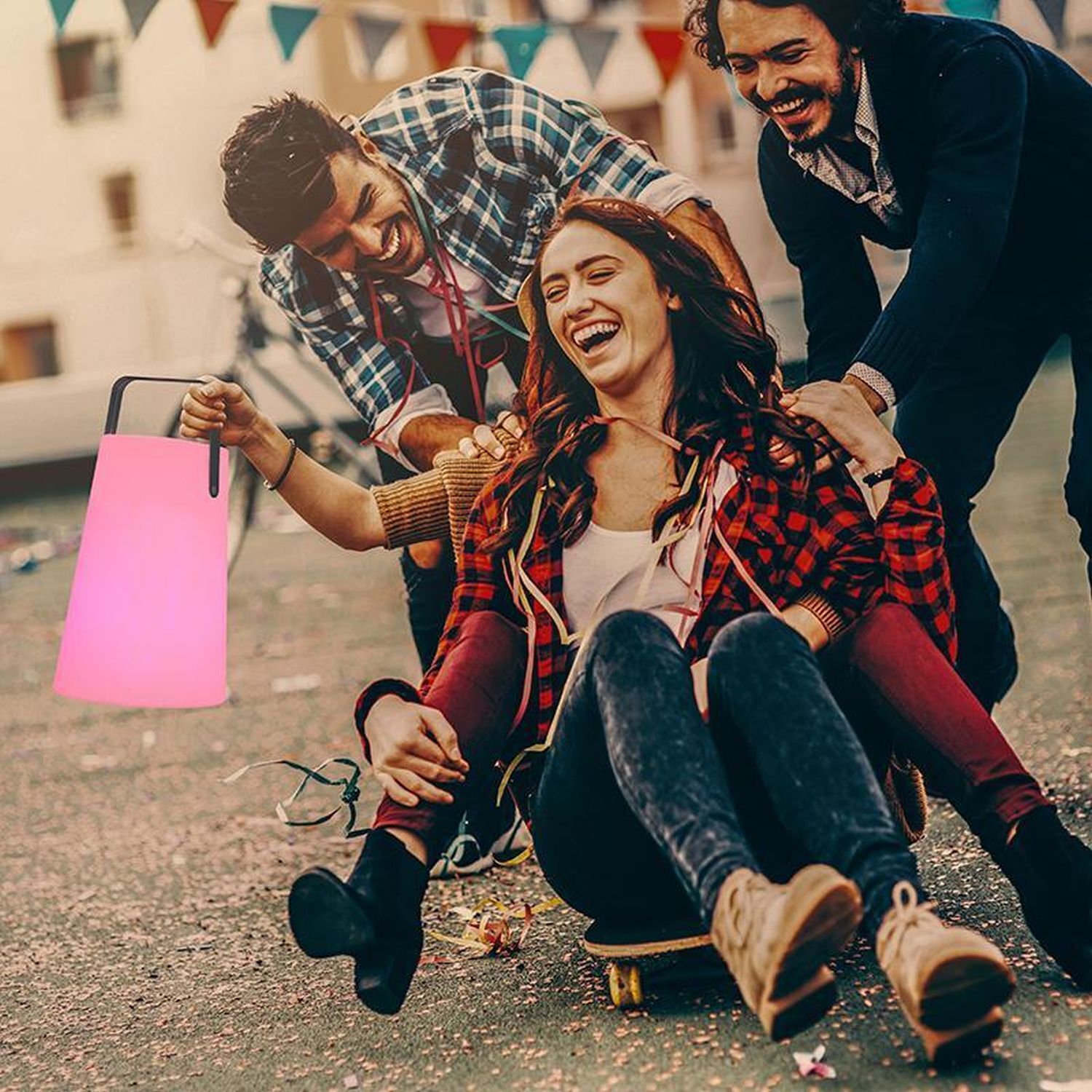 LED Tischlampe mit Lautsprecher Dimmer Farbwechsel Kopf, Person, Gesicht, Glücklich, Lachend