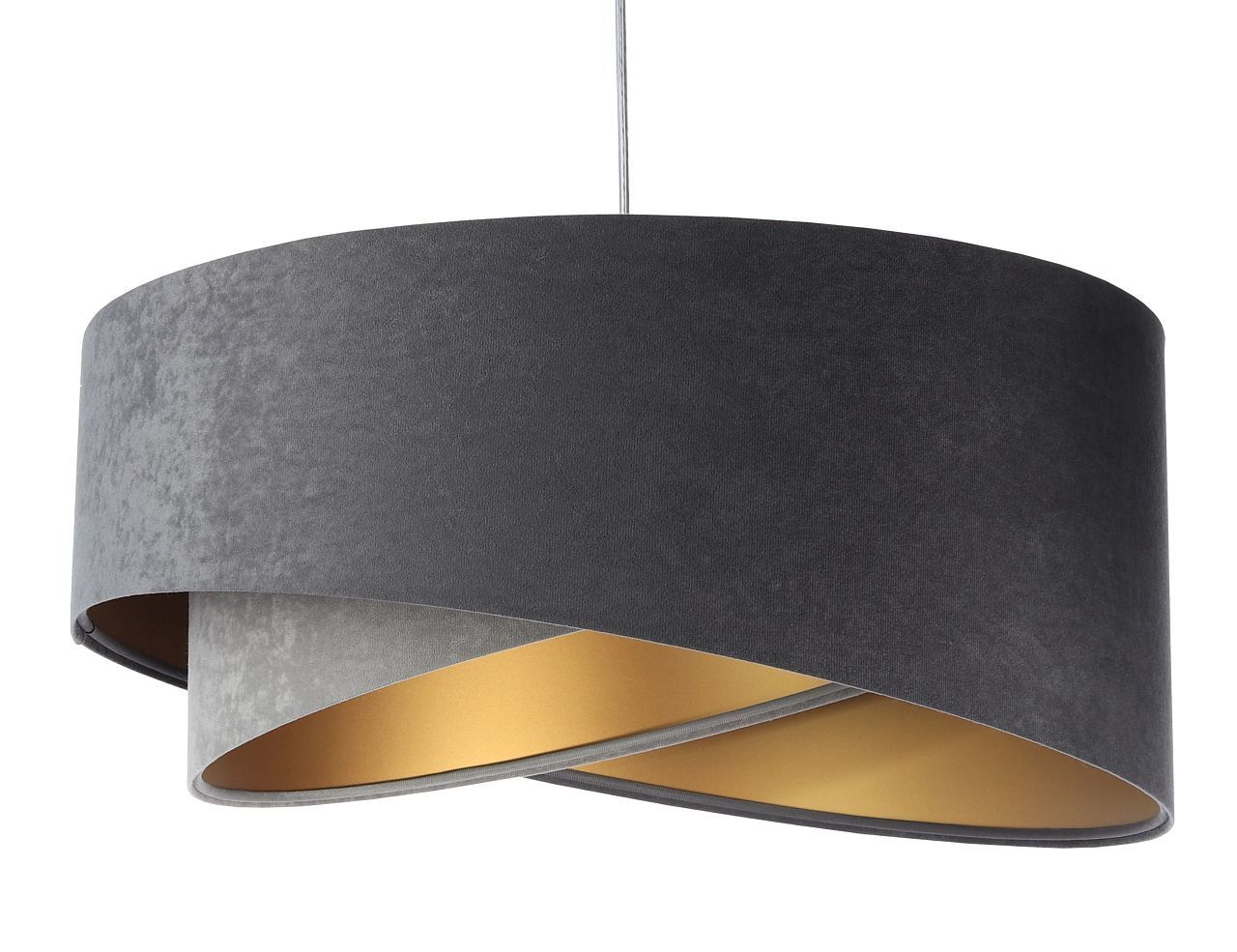 Pendelleuchte rund D: 50 cm Grau Gold E27 Stoffschirm