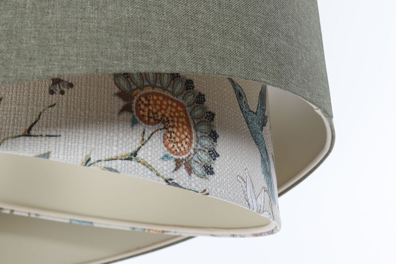 Hängeleuchte Grün Weiß Floral E27 rund D: 60 cm Stoffschirm