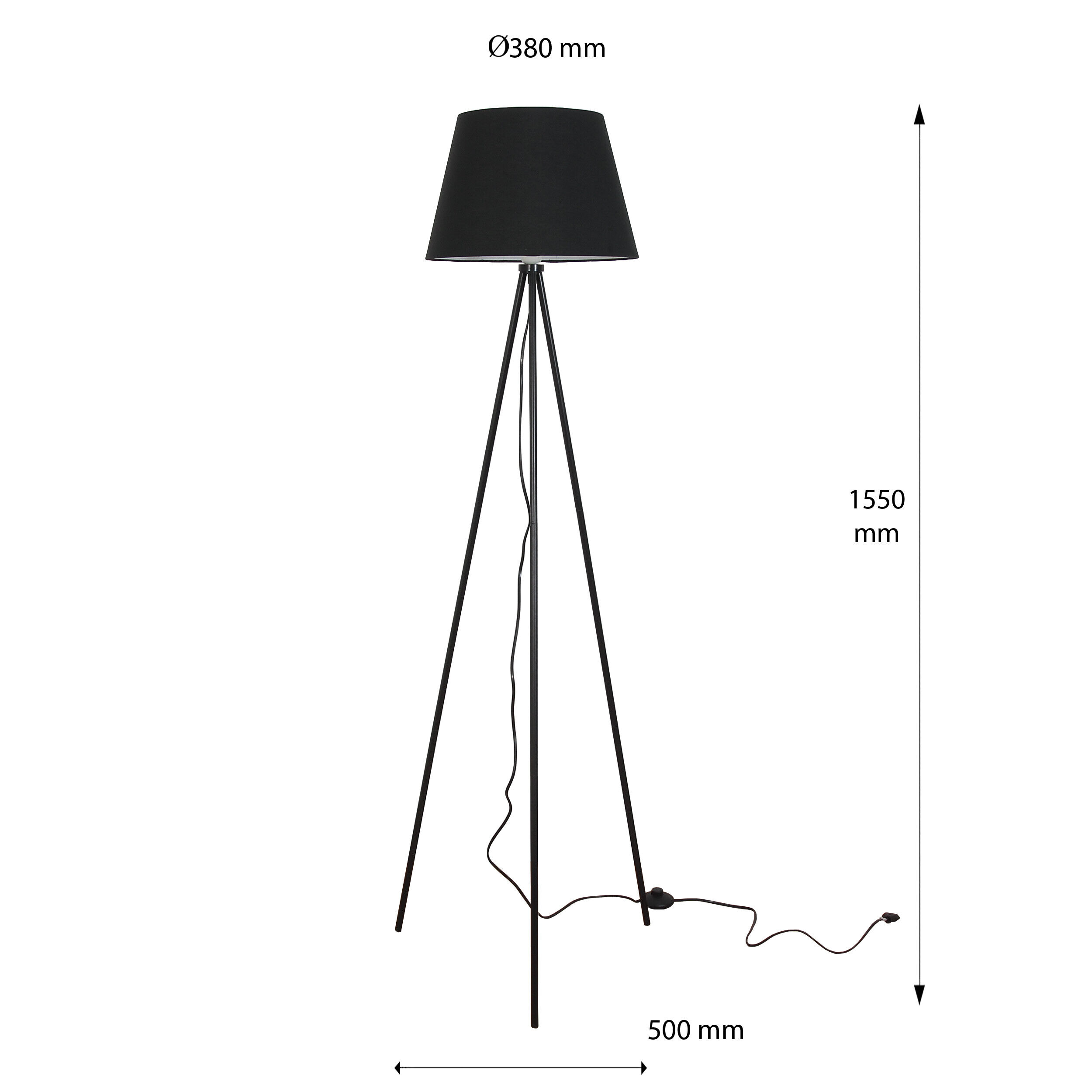 Stehlampe Wohnzimmer Dreibein 155 cm E27 Schwarz