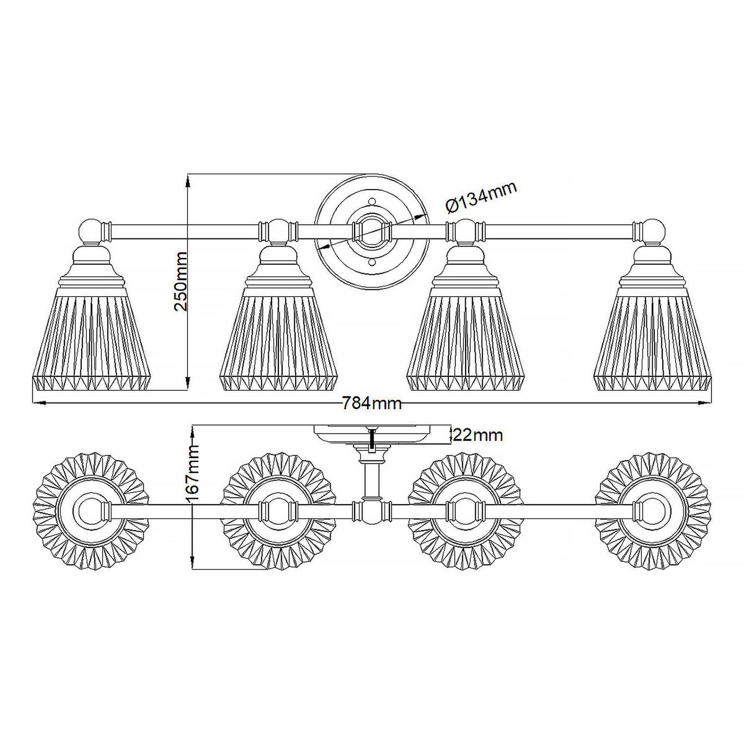 Wandlampe Bad Metall Glas 78,4 cm breit IP44 4x LED G9 Maschine, Sprach