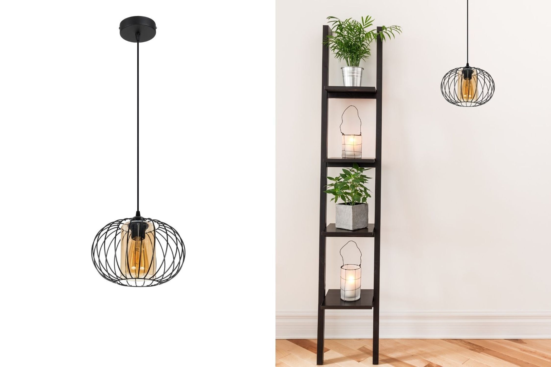 de, pendant light, wire frame, black metal, e27 bulb, cord pendant