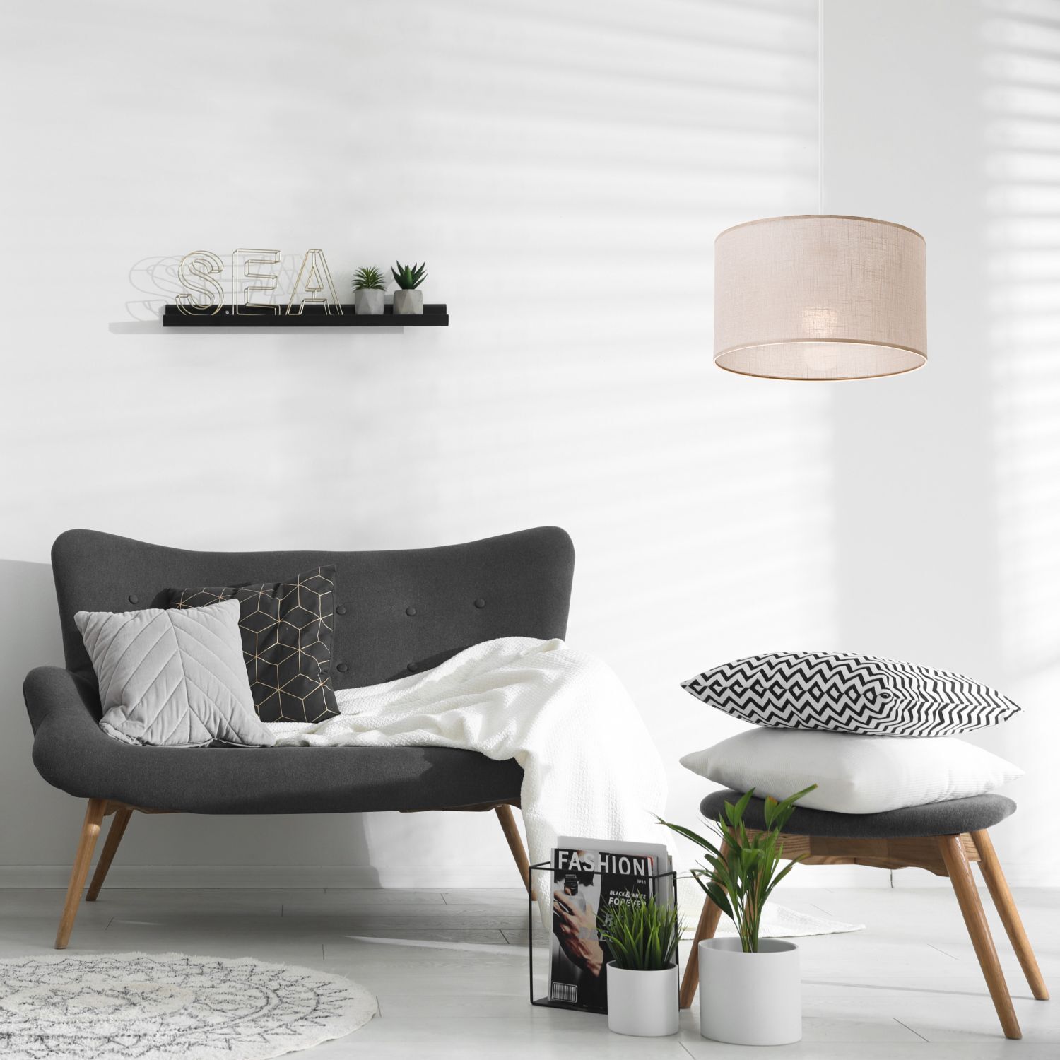 Hängeleuchte Stoffschirm Ø 35 cm Beige verstellbar E27