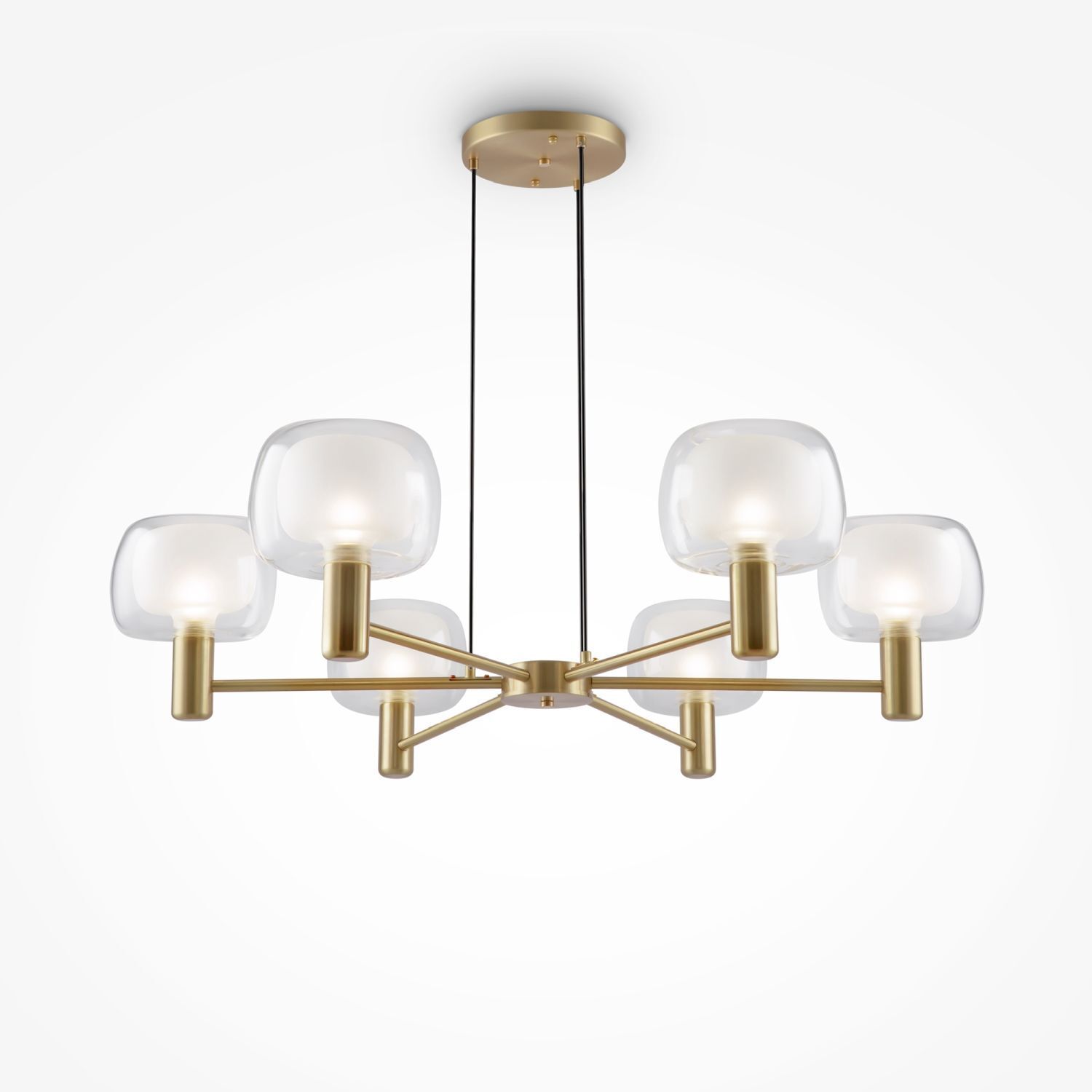 Kronleuchter Aluminium Glas H: max. 154 cm in Gold E14 Deckenleuchte, Goldfarbener, Glasgloben, Zweistufig, Deckenmontage